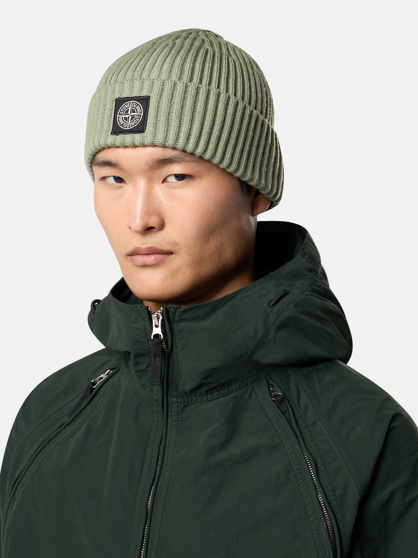 Sage Green Beanie with Compass logo patch N100002 FULL RIB RWS