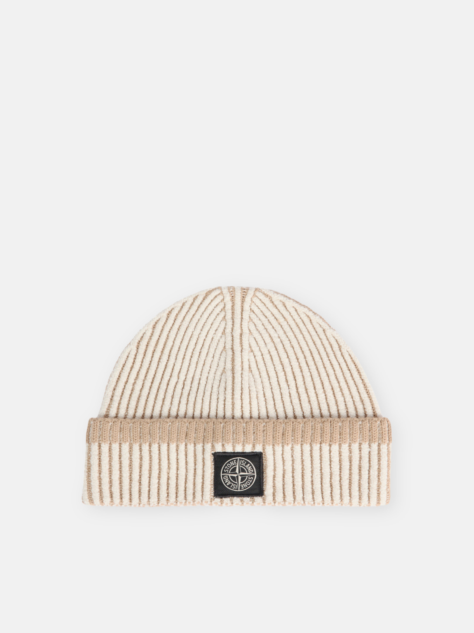 美品　Stone  ストーンアイランド ビーニー　ニットキャップ　白 STONE ISLAND】ストーンアイランド ウール ビーニー (STONE