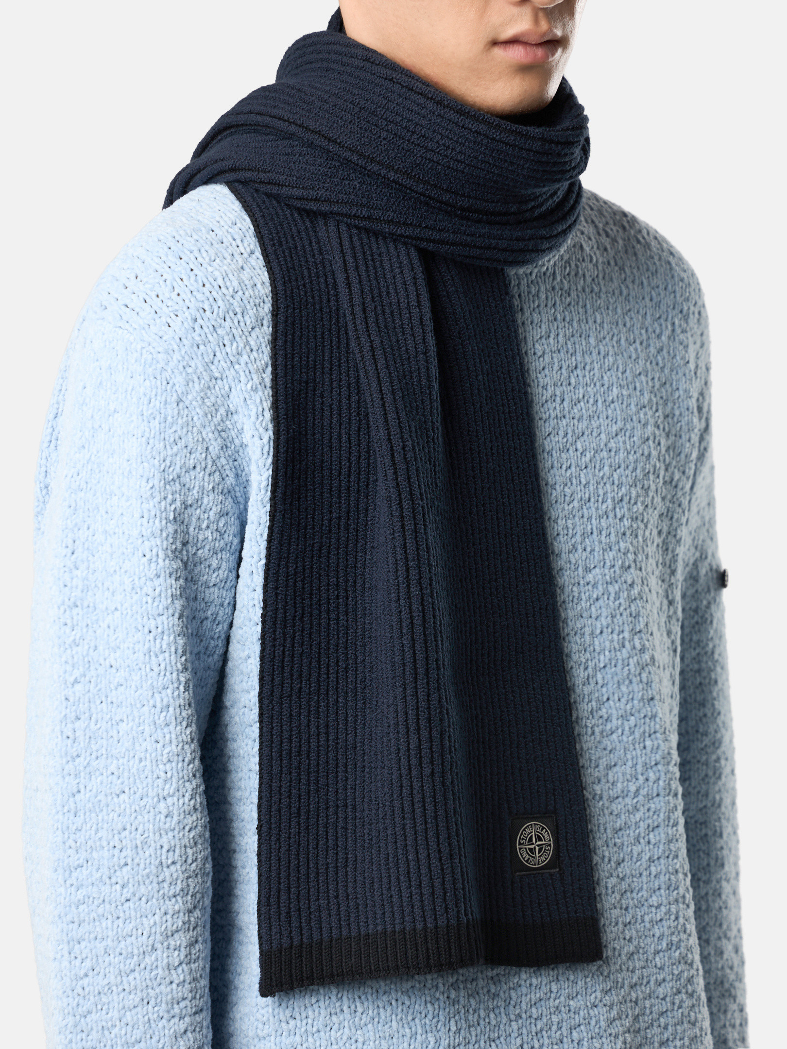 Navy Blue Scarf with vanisé ribbing and Compass patch N200001