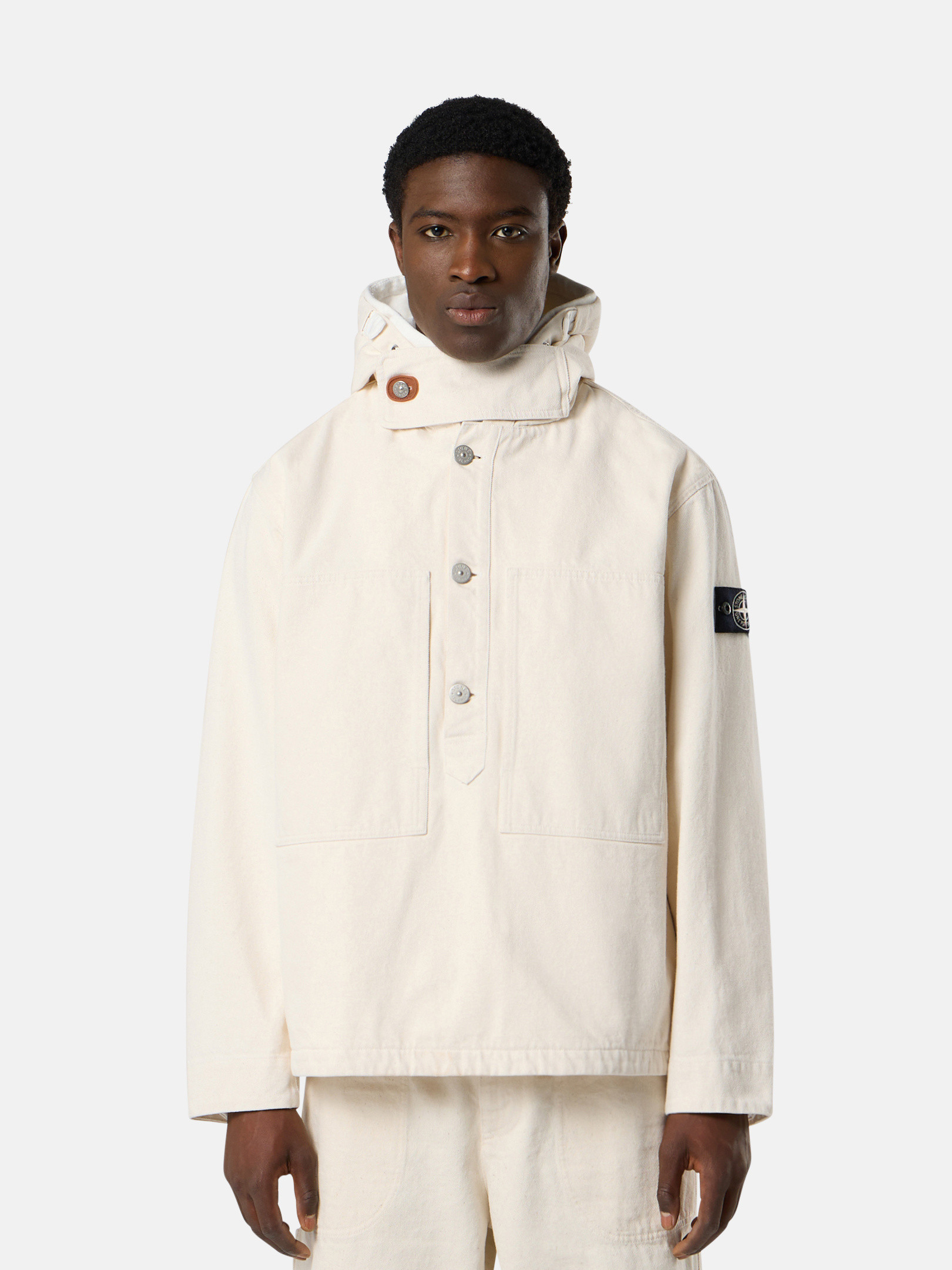 STONE  Q100001 コットン アノラック ウォッシュ加工 アイボリー Q100001 NATURAL COTTON GABARDINE_STONE ISLAND RAW