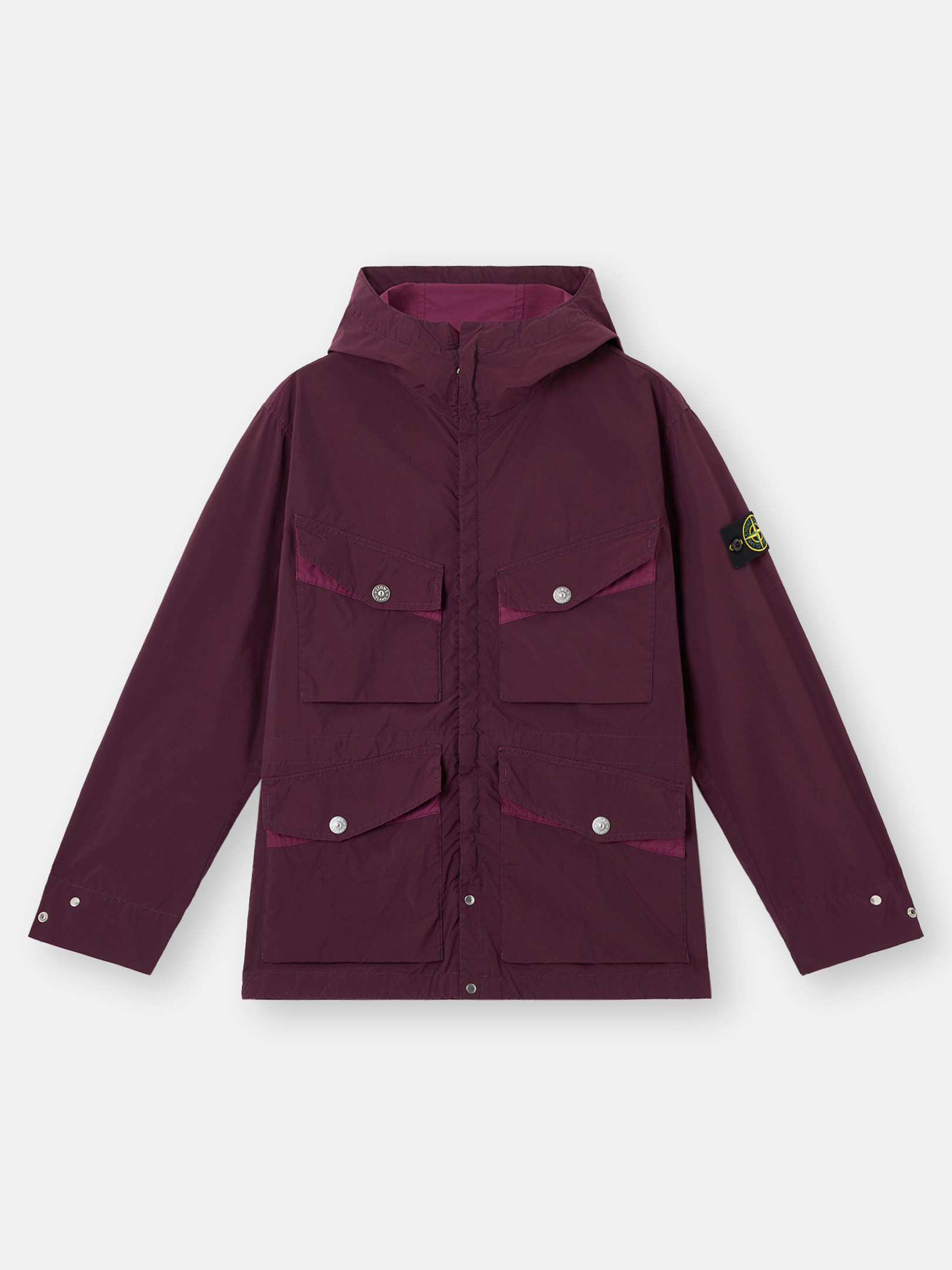 Amaranth Hooded field jacket with anti-drop and snap pockets
