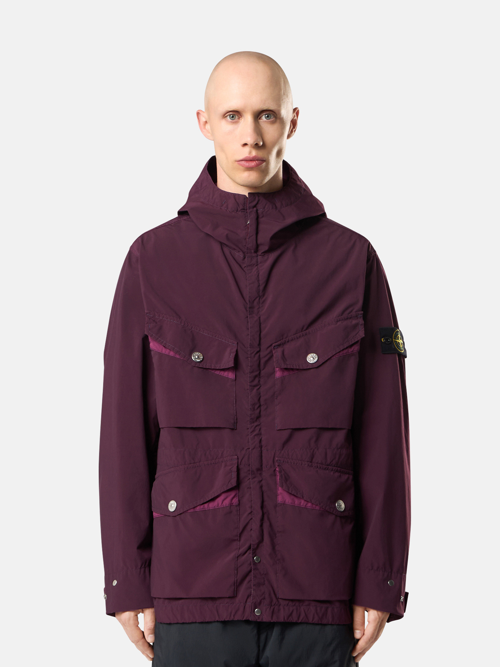 Amaranth Hooded field jacket with anti-drop and snap pockets