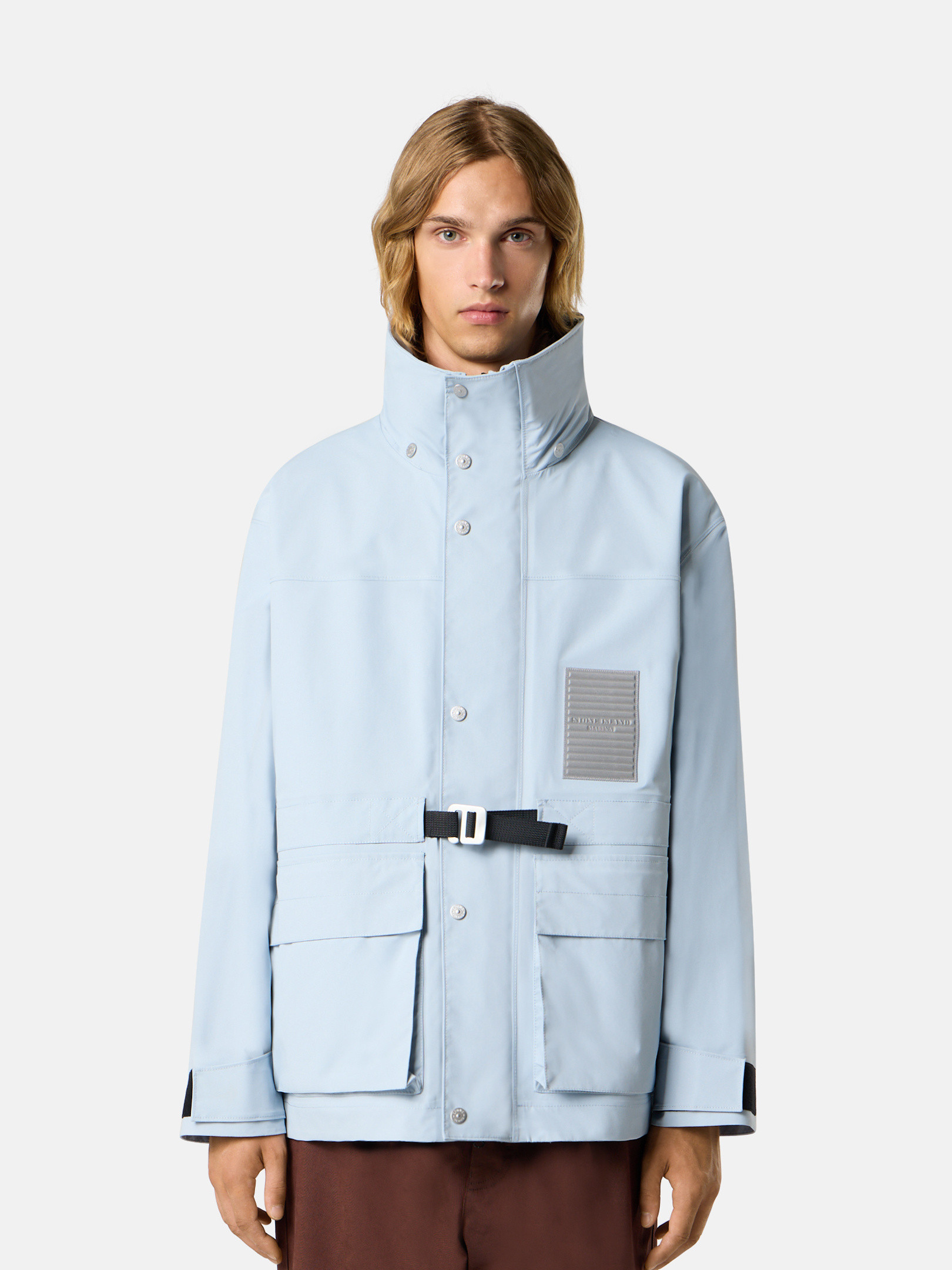 Light Blue Hooded jacket with weather-resistant membrane
