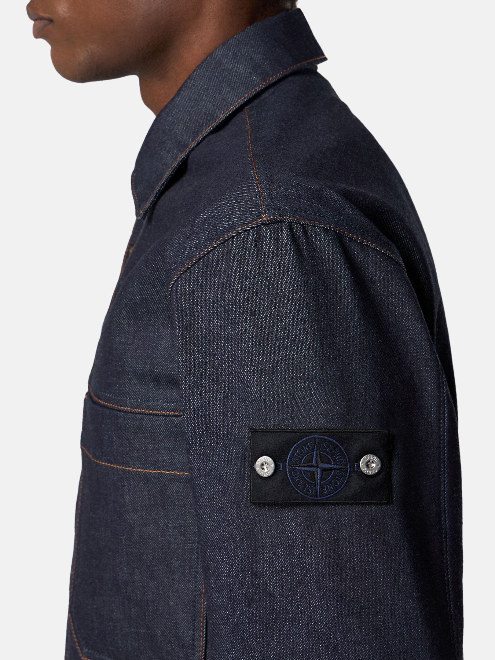 Stone  Q100027 デニムジャケット Blue Raw Coach-Jacke mit Brusttaschen und Knopfverschluss Q100027