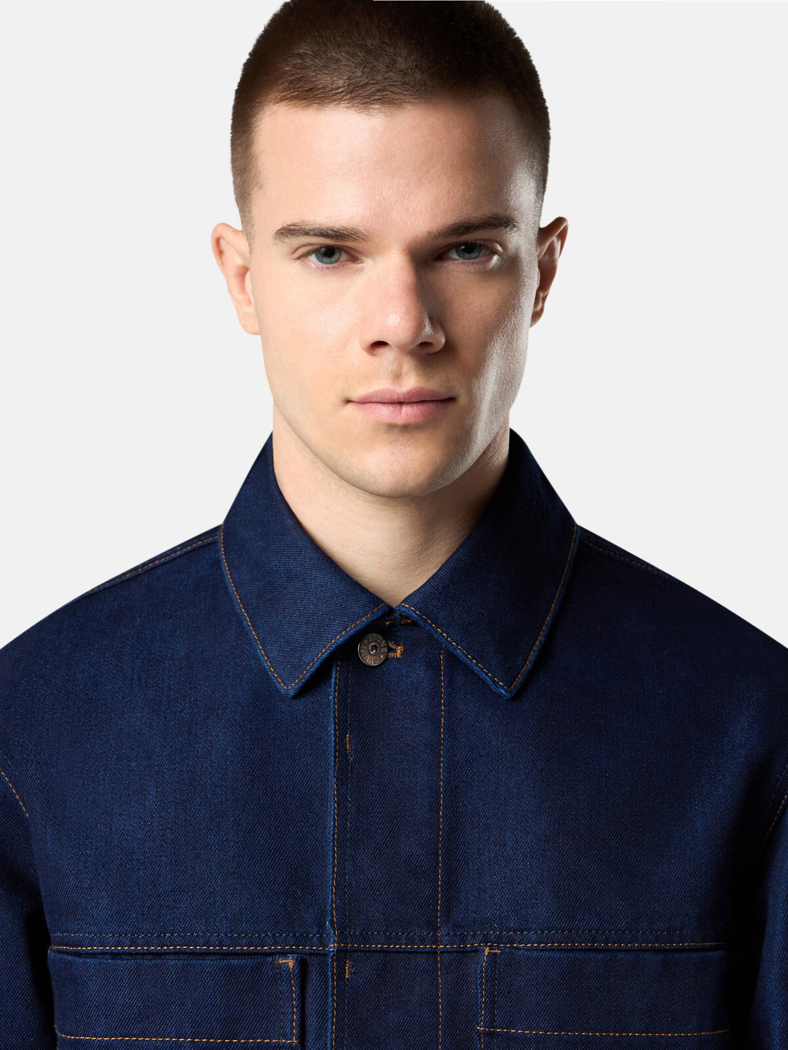 Blue Rinse Coach jacket with chest pockets and rinsed finish
