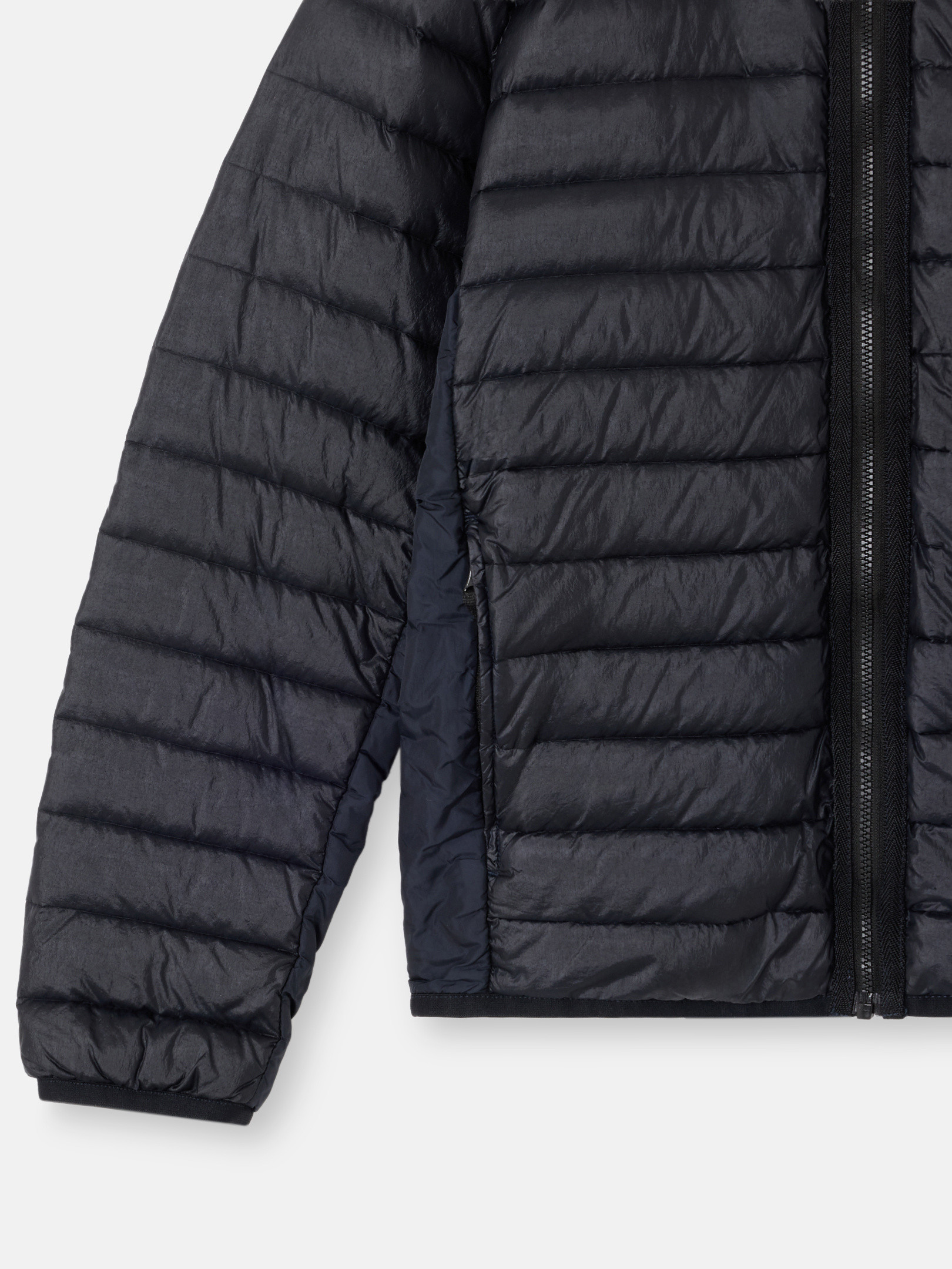 Navy Blue Hooded down jacket with anti-drop and zip pockets