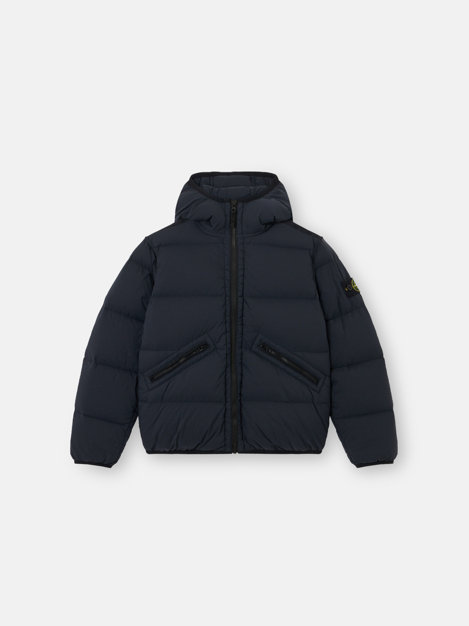 Navy Blue Hooded down jacket with anti-drop and zip pockets