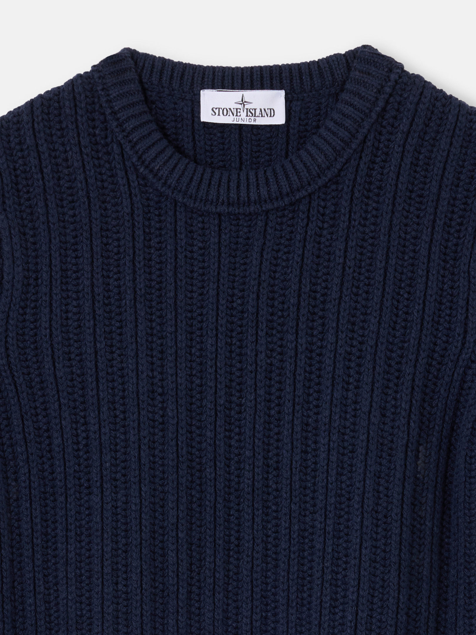 Navy Blue Crewneck jumper with ribbed details 5100008 WOOL
