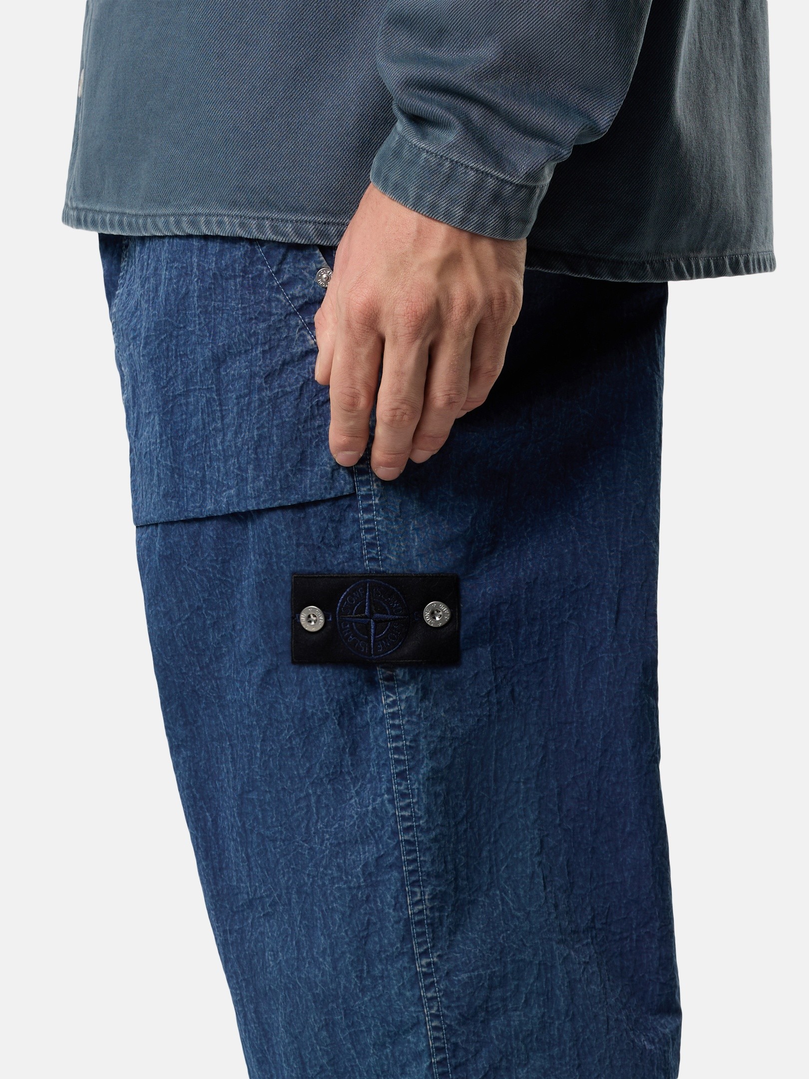 Indigo Loose-fit fatigue pants with pockets 3100001 HOLLOW FIBRE