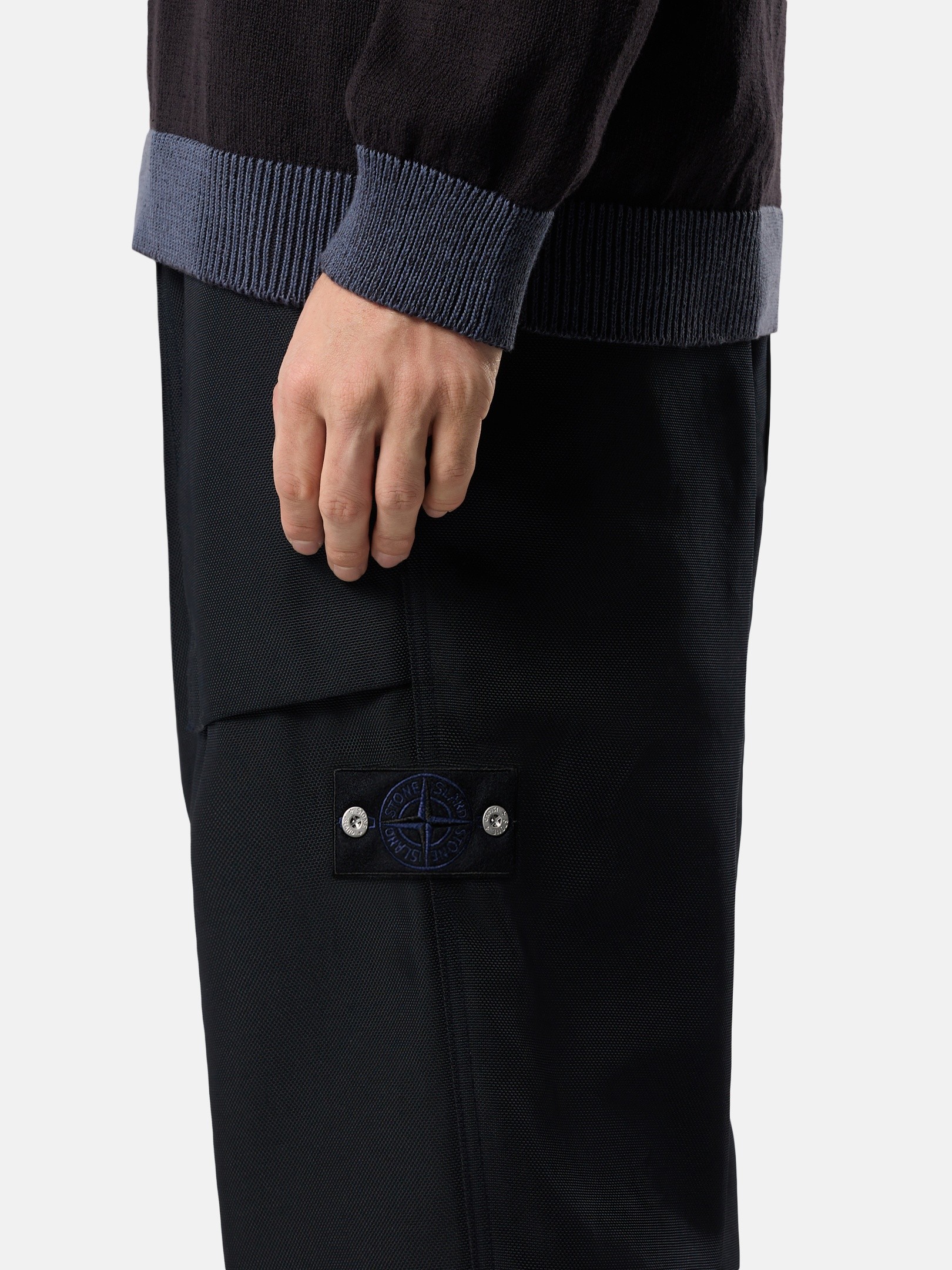 Navy Blue Loose-fit fatigue pants with archive-inspired patch 