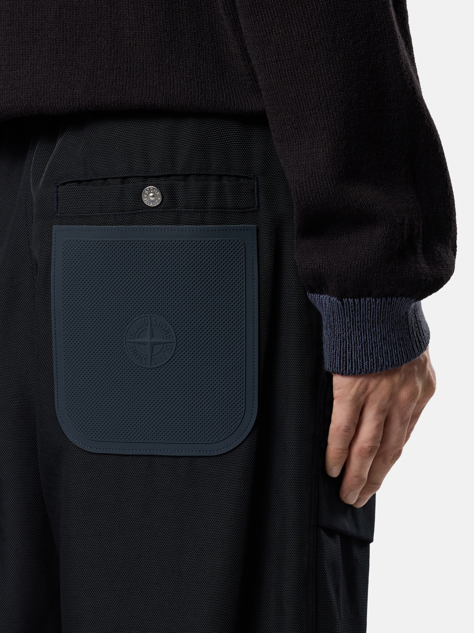 Navy Blue Loose-fit fatigue pants with archive-inspired patch 