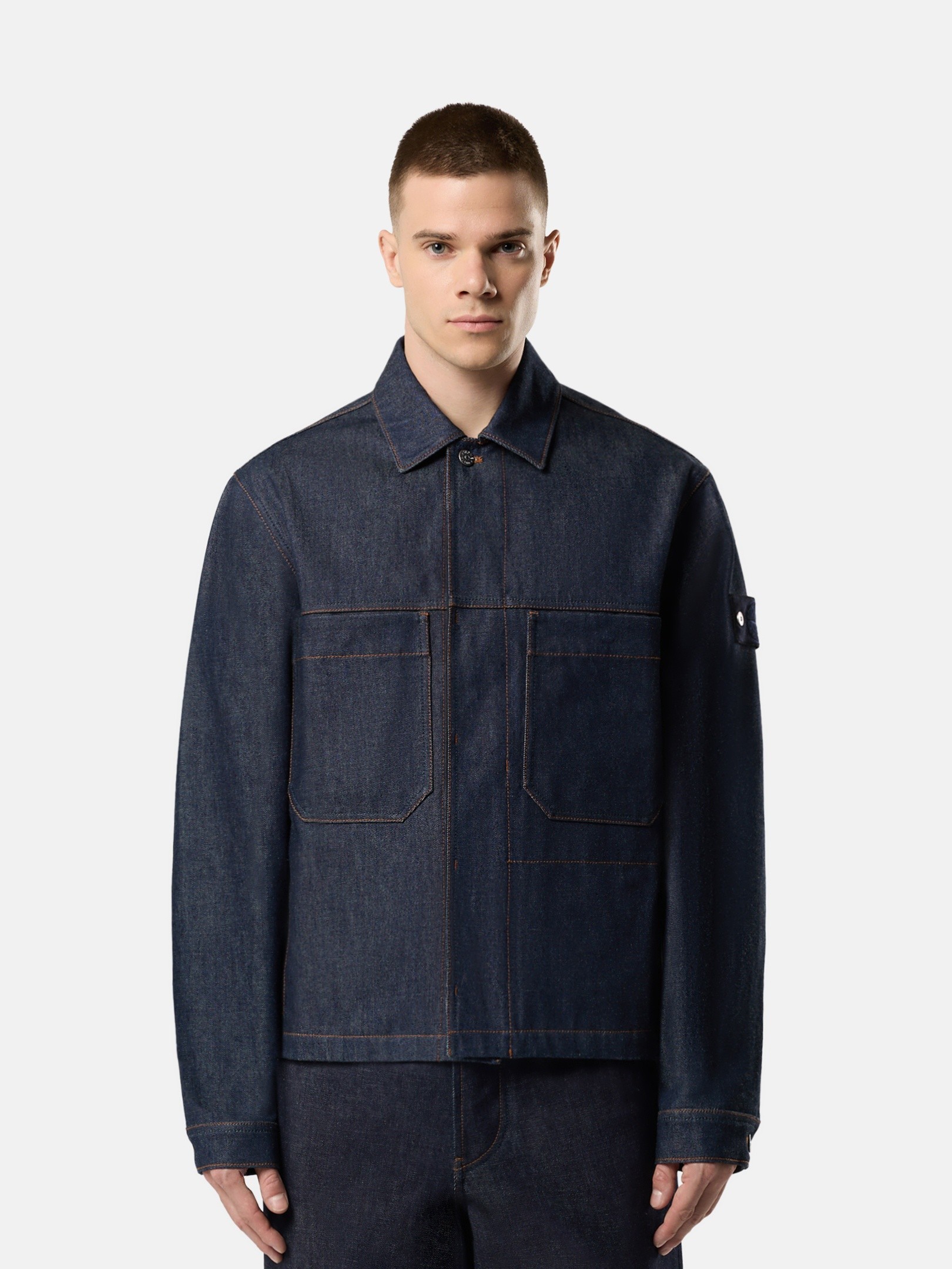 Blue Raw Coach jacket with pockets 4100006 INDIGO DENIM-RAW