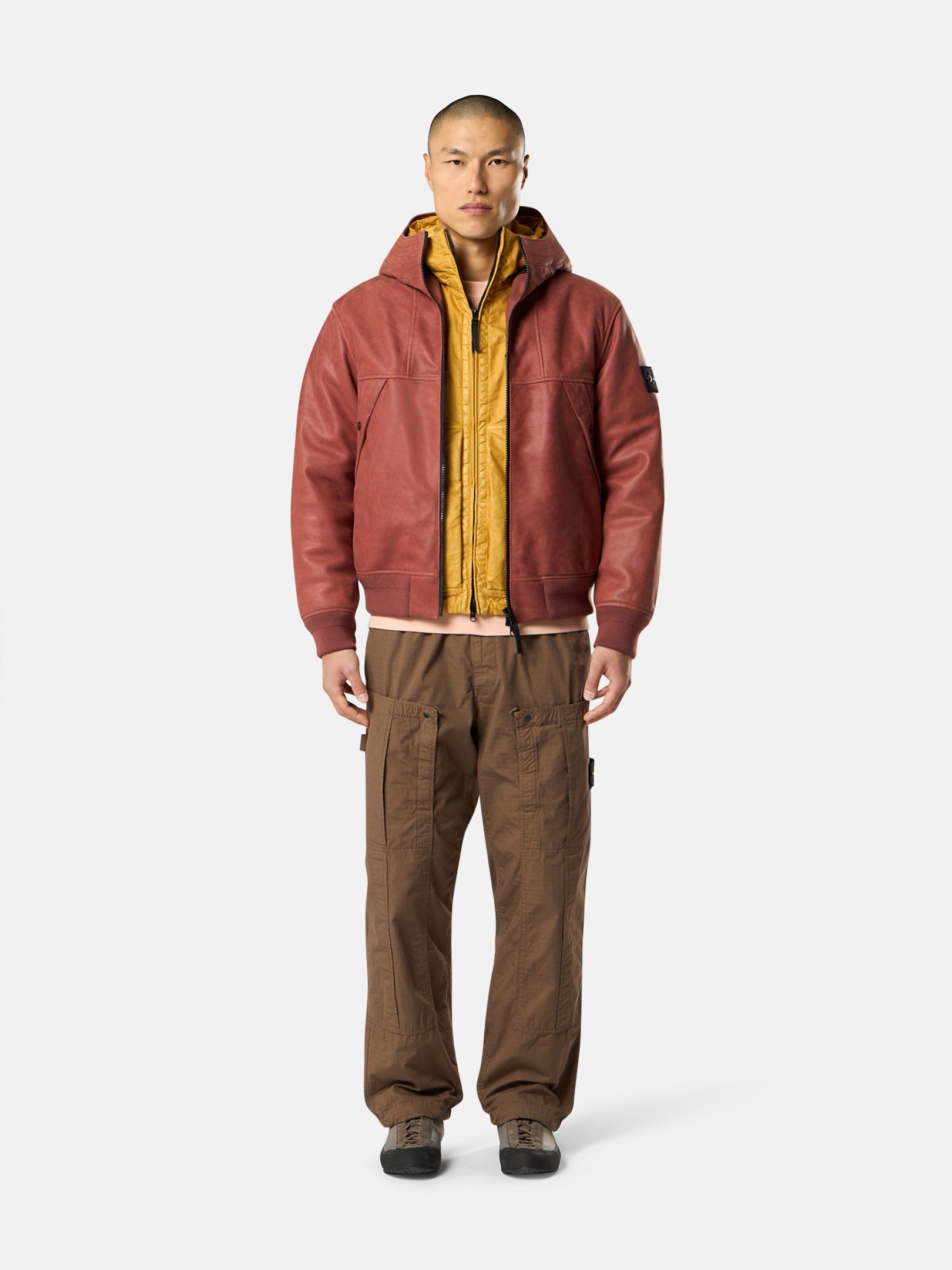 Brick Red Hooded jacket with padded lining 0100004 TEXTURED