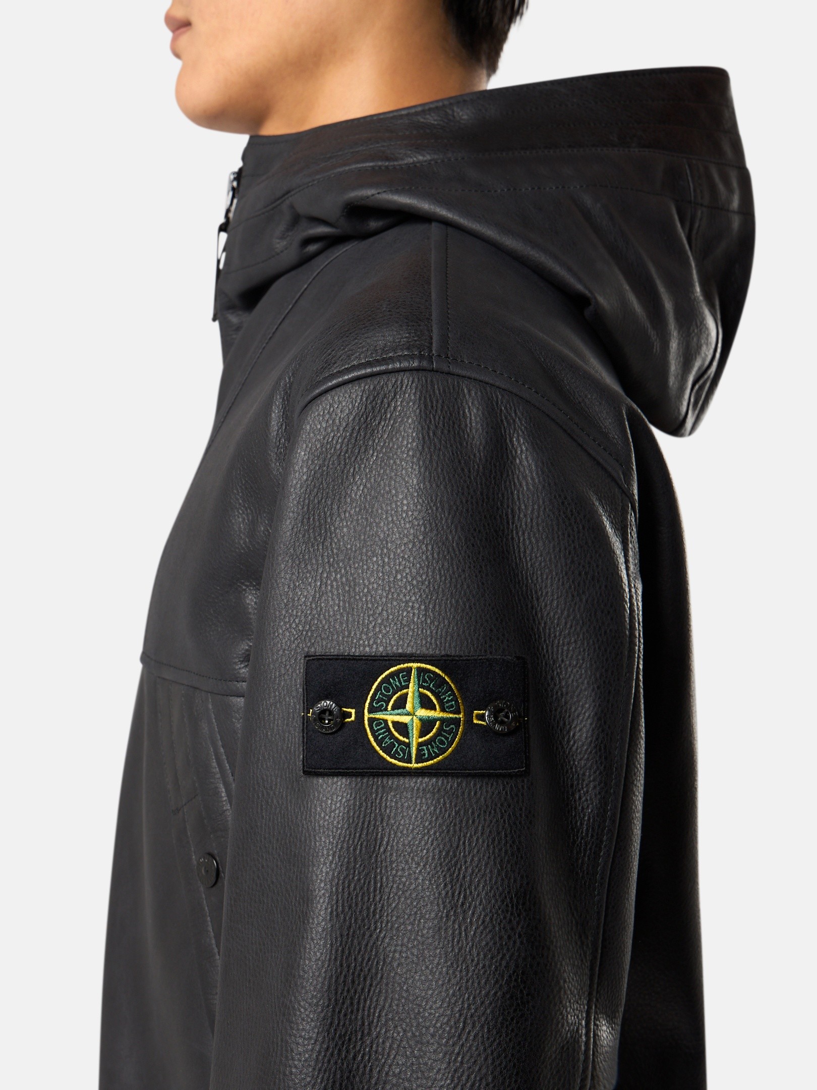 Black Hooded jacket with padded lining 0100004 TEXTURED LEATHER