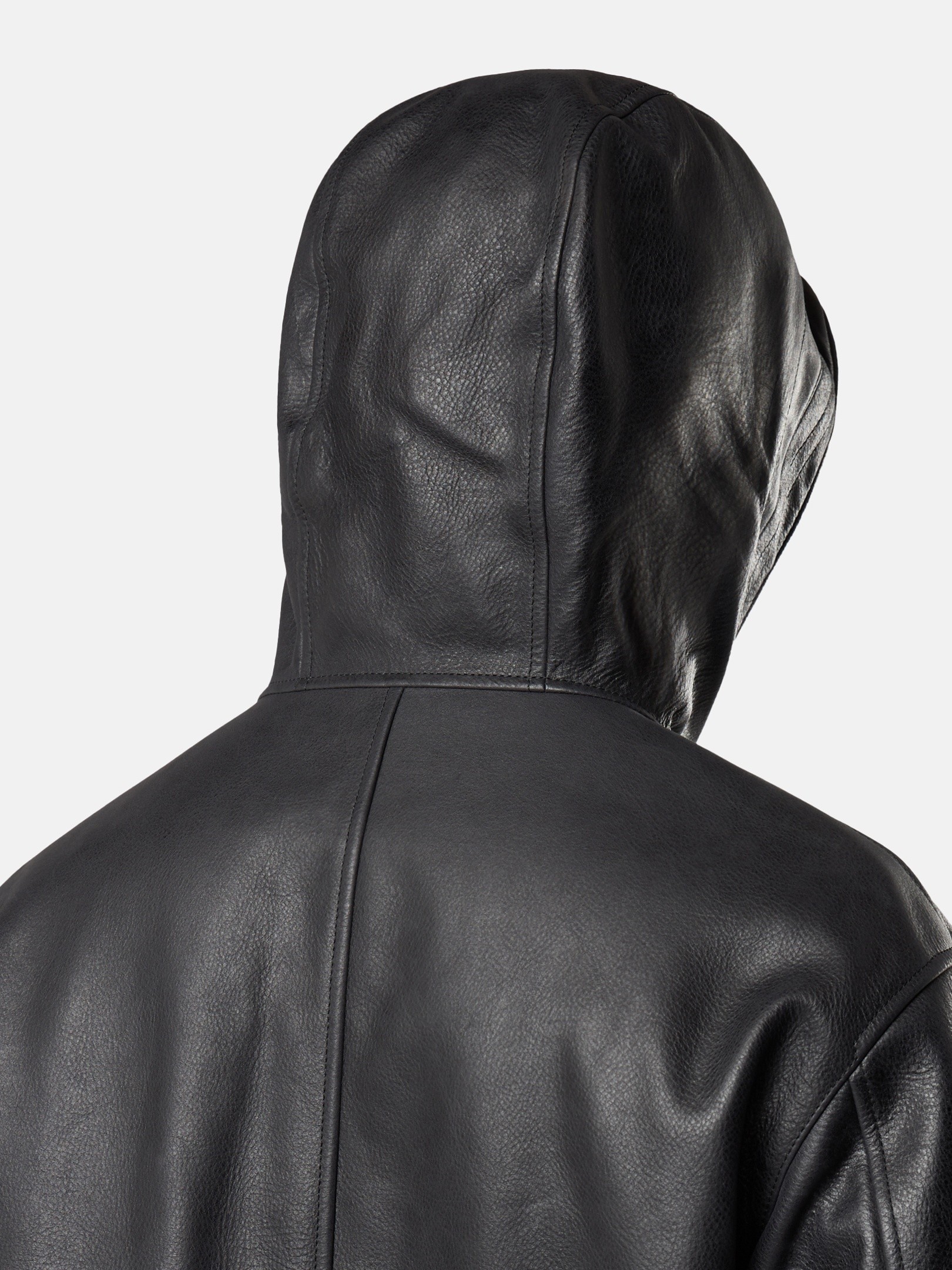 Black Hooded jacket with padded lining 0100004 TEXTURED LEATHER