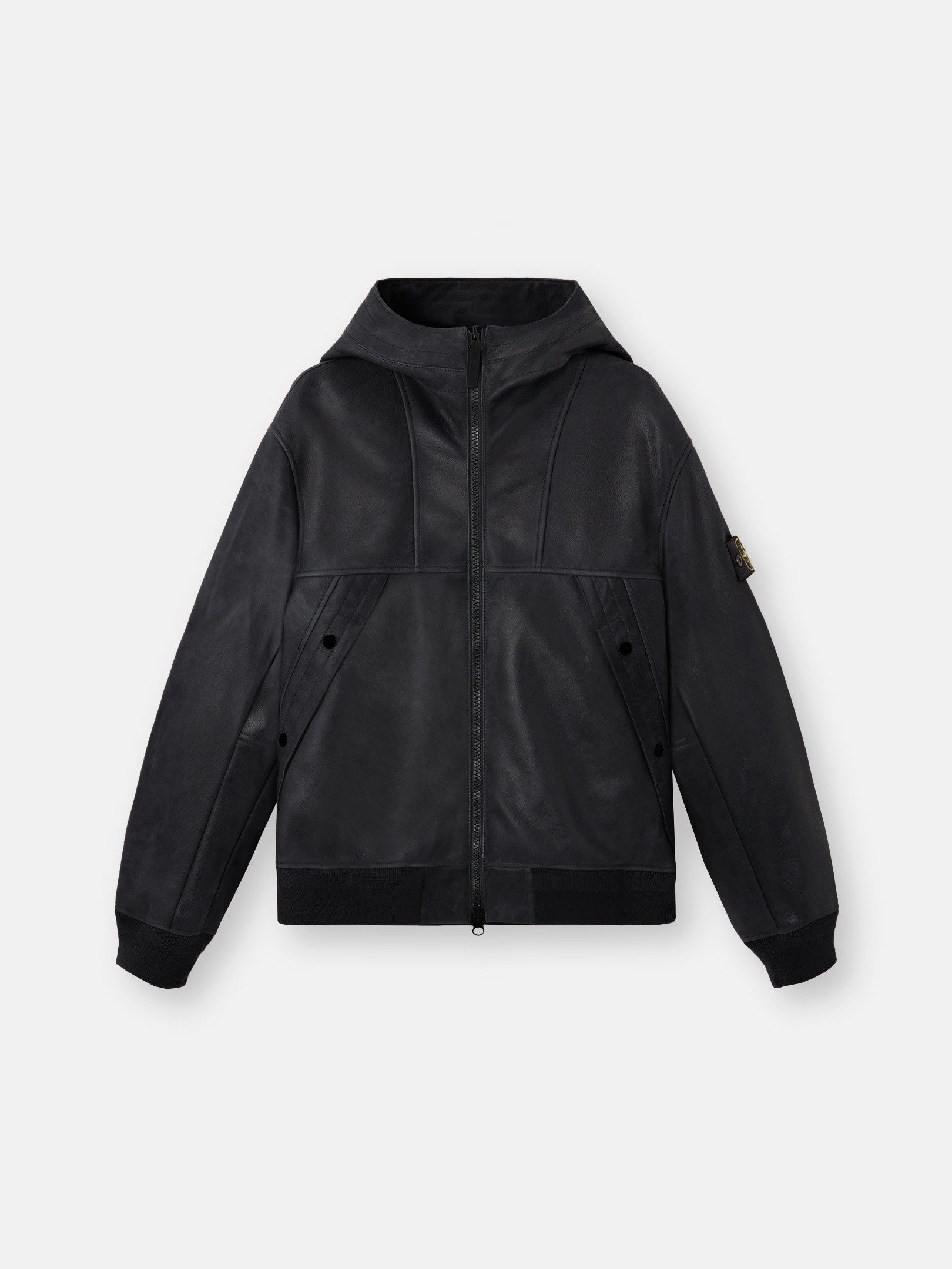 Black Hooded jacket with padded lining 0100004 TEXTURED LEATHER
