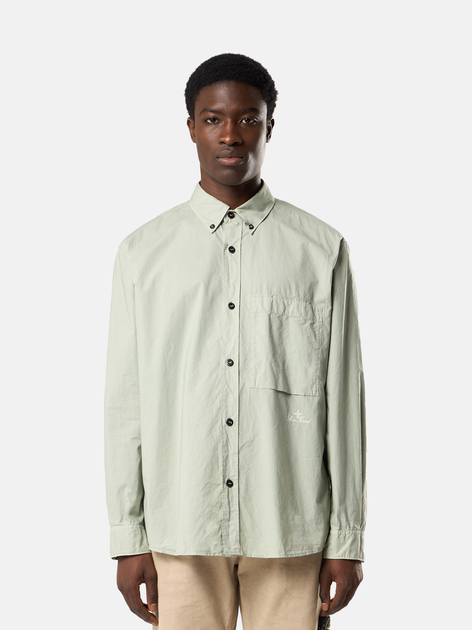 STONE  ミリタリーシャツ Sage Green Comfort-fit overshirt with chest pocket 1100027 ORGANIC