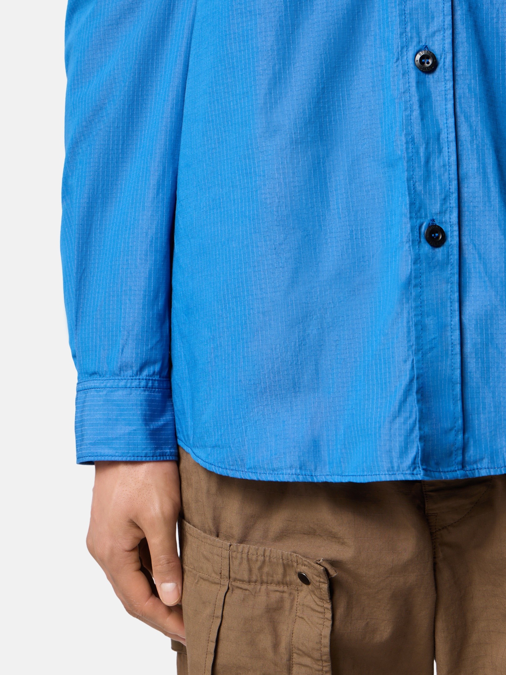 Bright Blue Comfort-fit long-sleeve shirt with dual chest pocket 