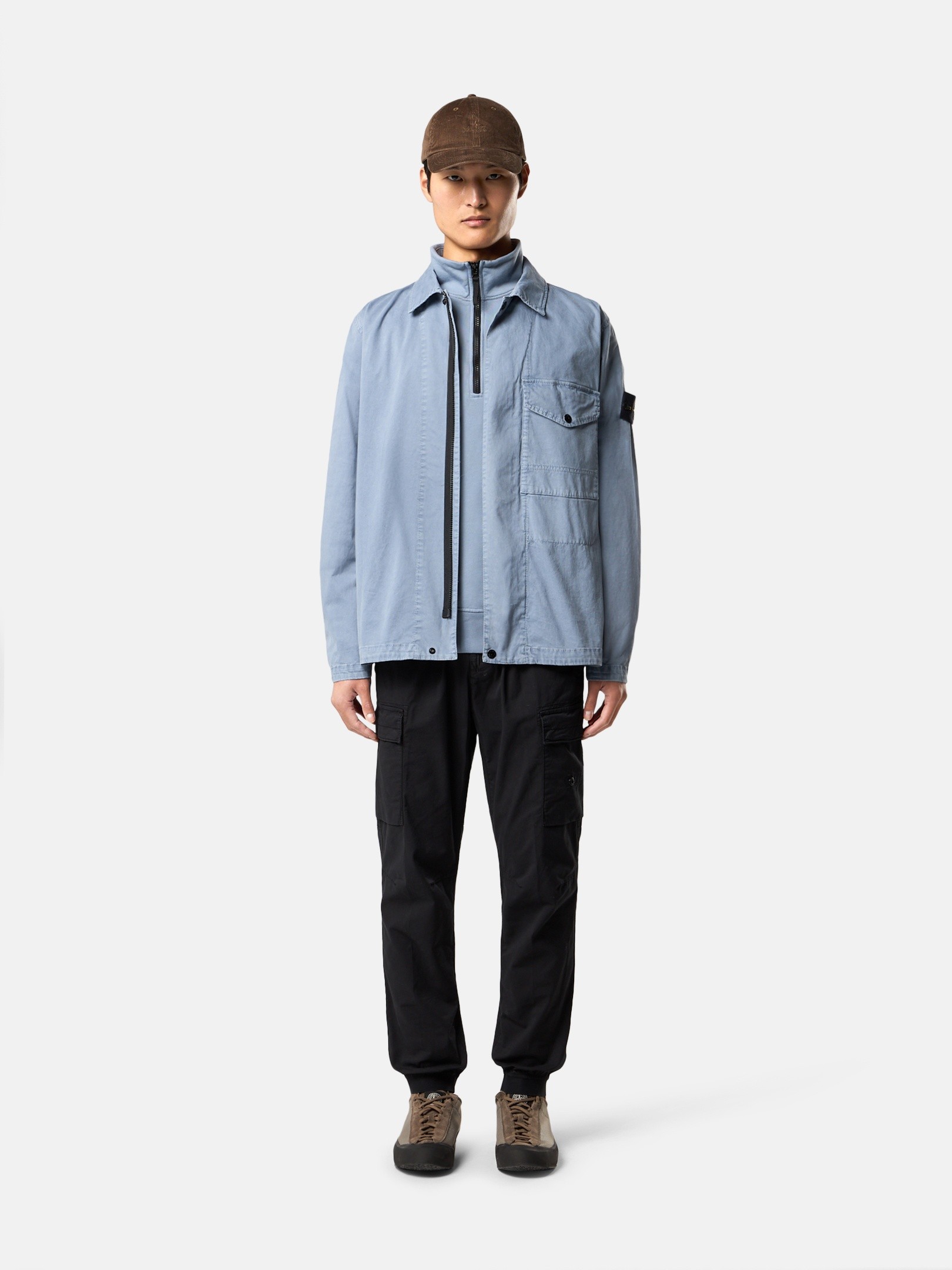 Avio Blue Regular-fit zipper-up overshirt with pocket 1200001