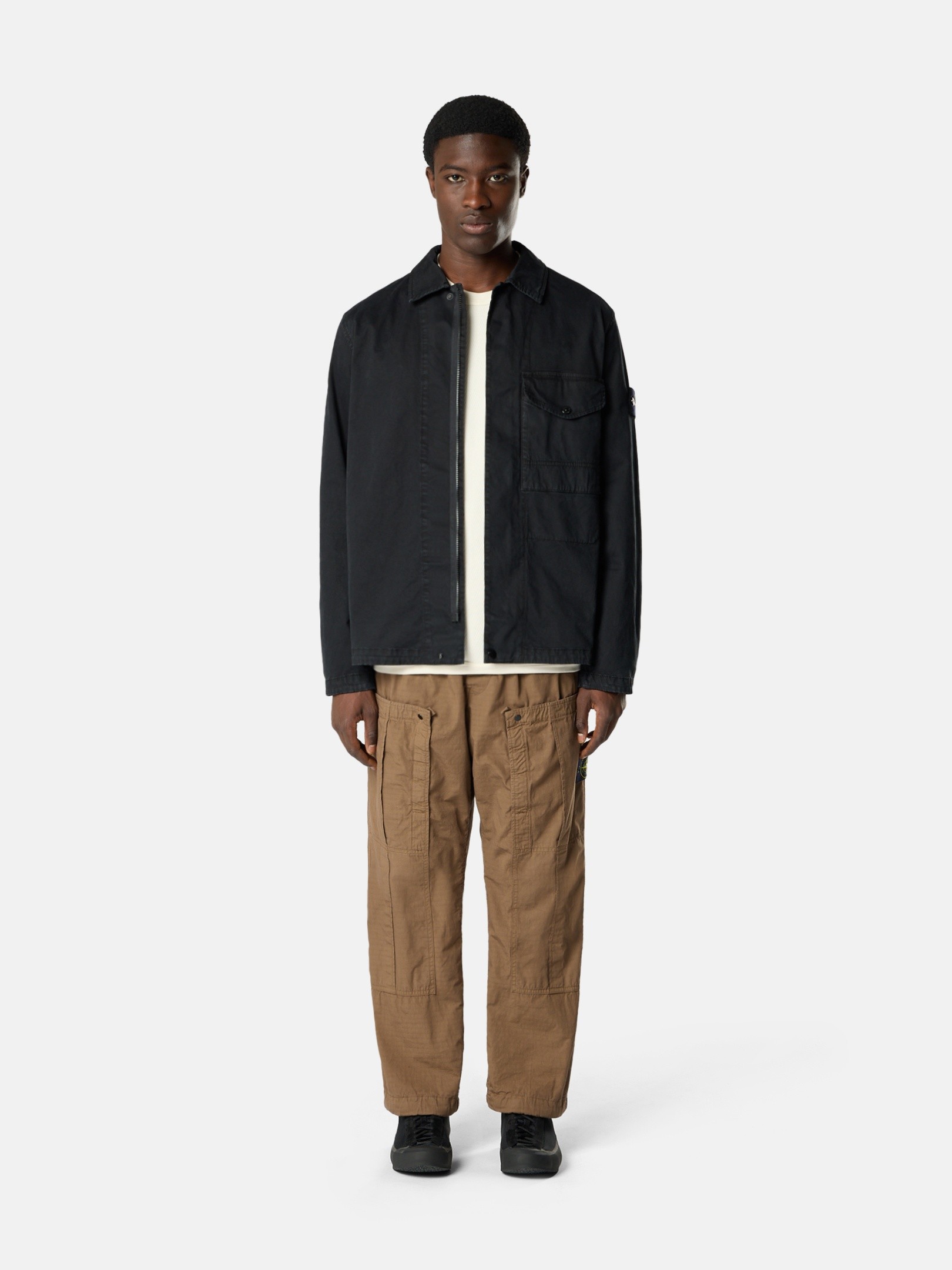 Black Regular-fit zip-up overshirt pocket 1200001 ORGANIC COTTON