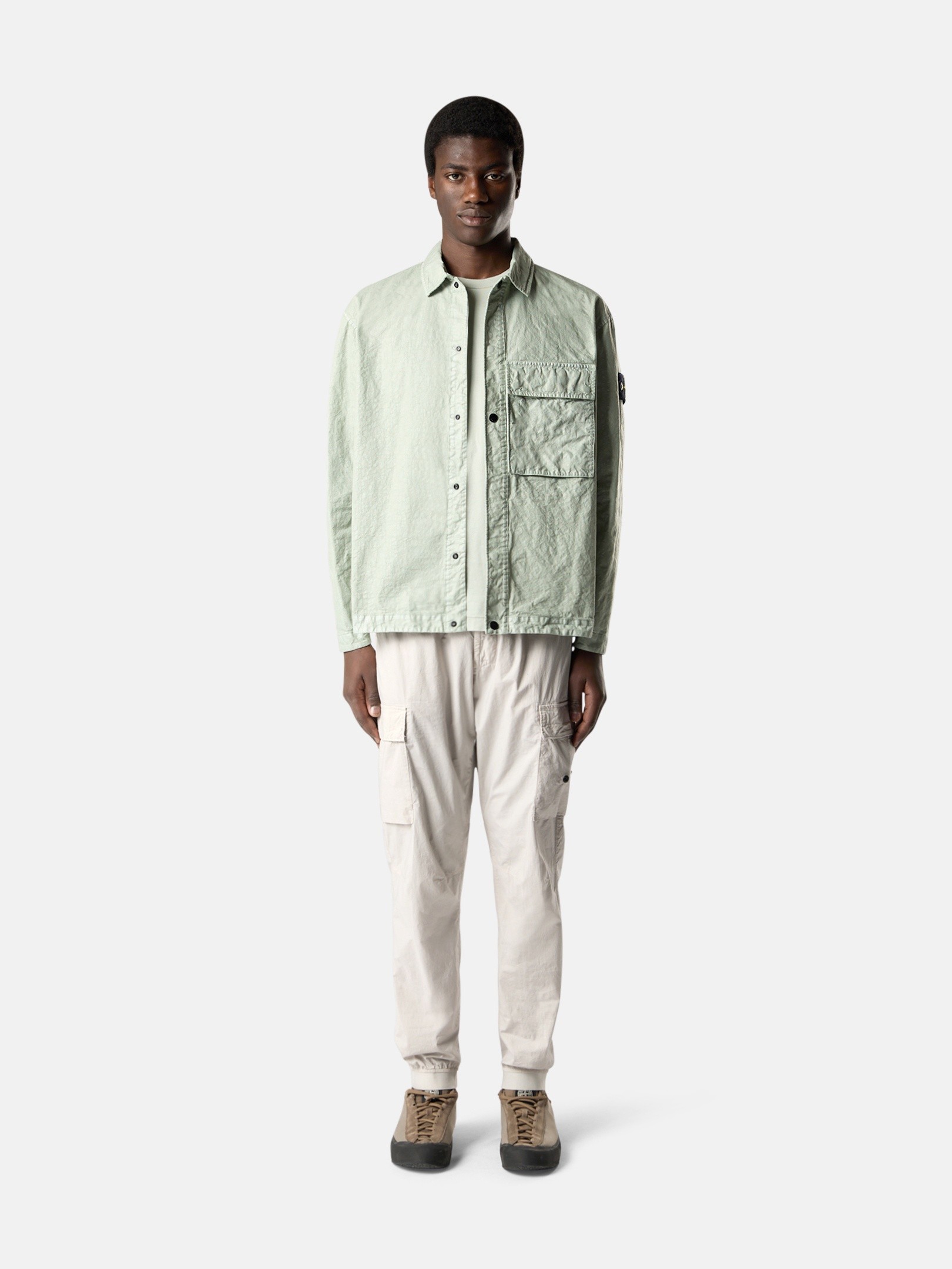Sage Green Comfort-fit overshirt with pocket 1200003 ORGANIC-LOOK