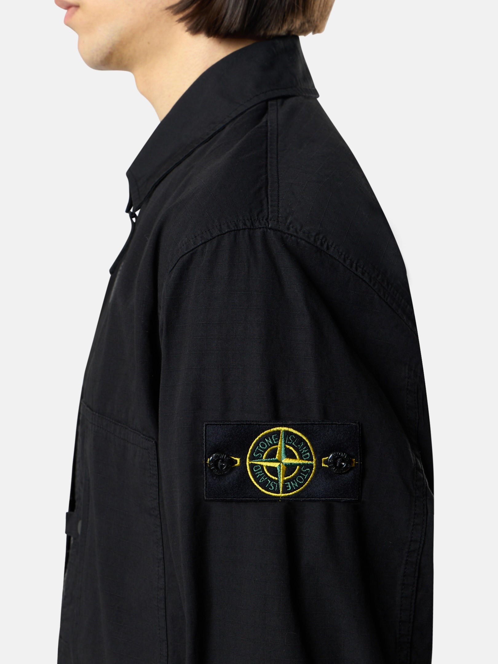 Black Comfort-fit zipper-up overshirt with pockets 1200005