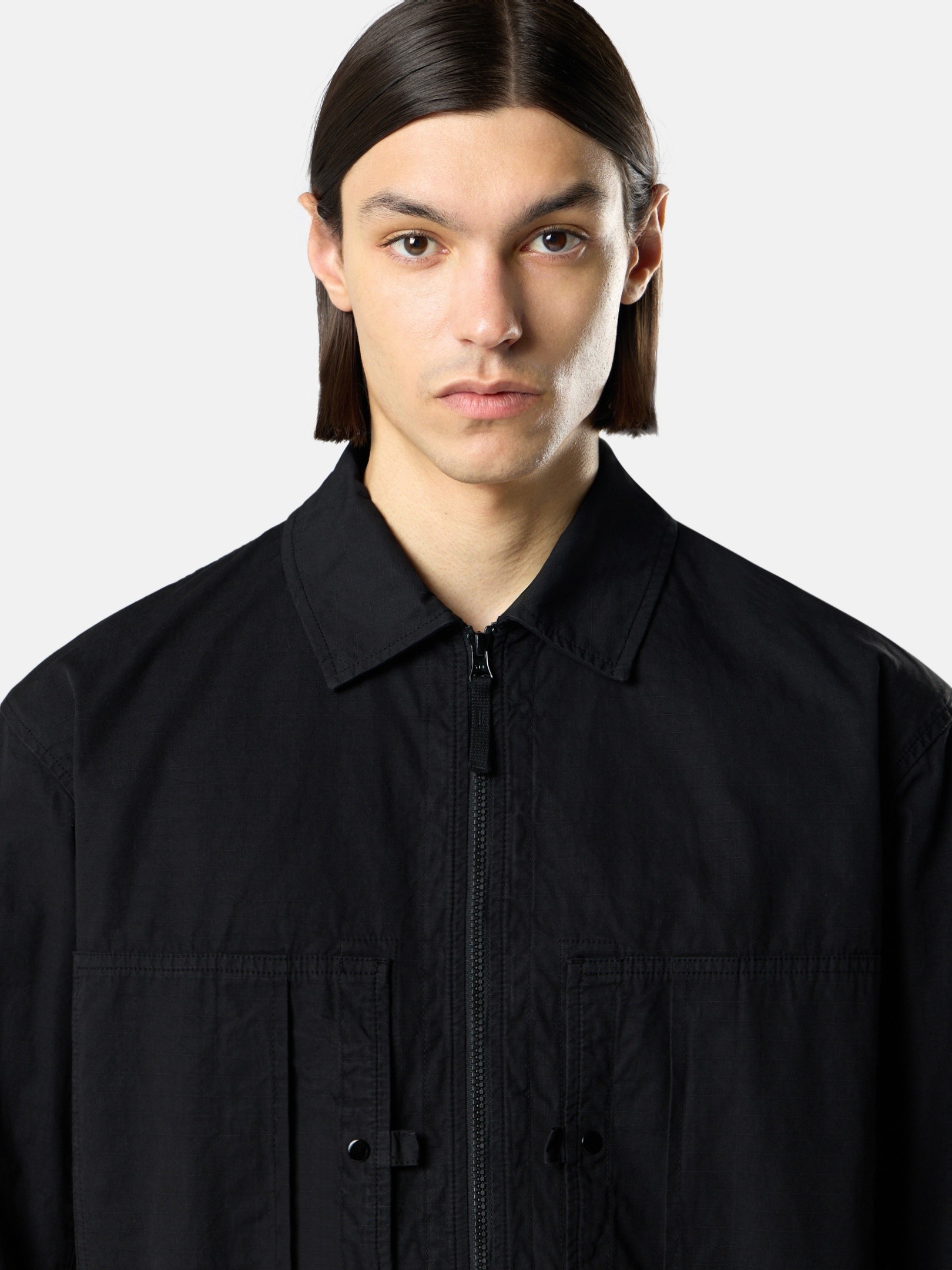 Black Comfort-fit zipper-up overshirt with pockets 1200005