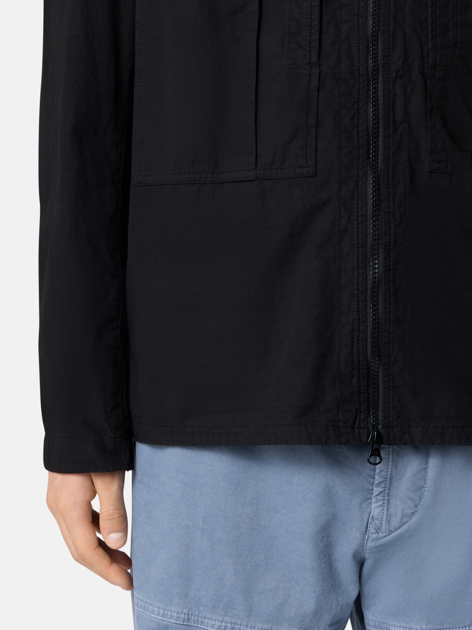 Black Comfort-fit zipper-up overshirt with pockets 1200005