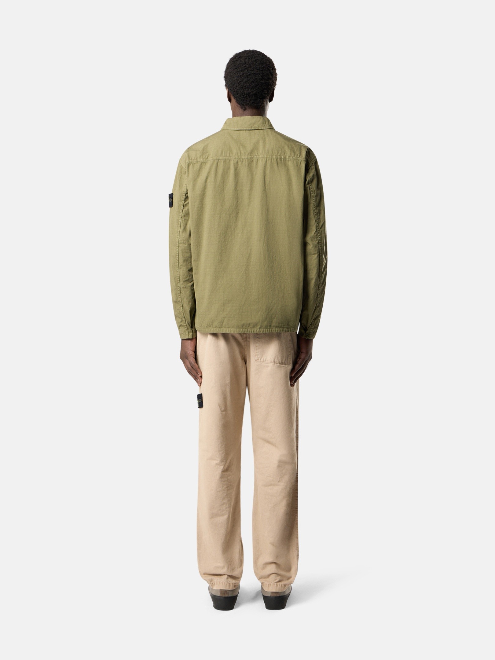 Military Green Comfort-fit zipper-up overshirt with pockets