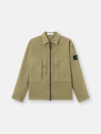 Military Green Comfort-fit zipper-up overshirt with pockets