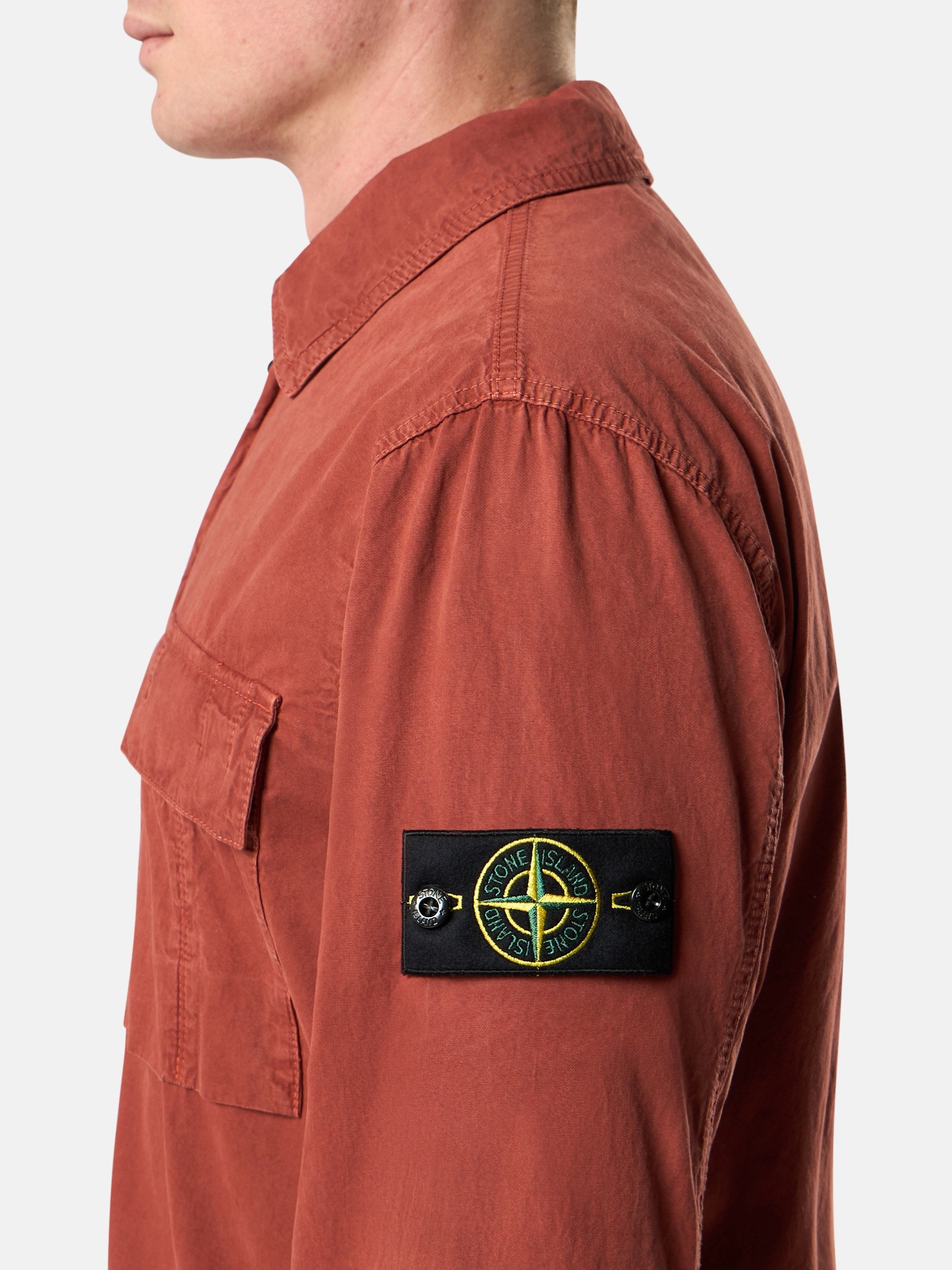 Brick Red Regular-fit zipper-up overshirt with pocket 1200008