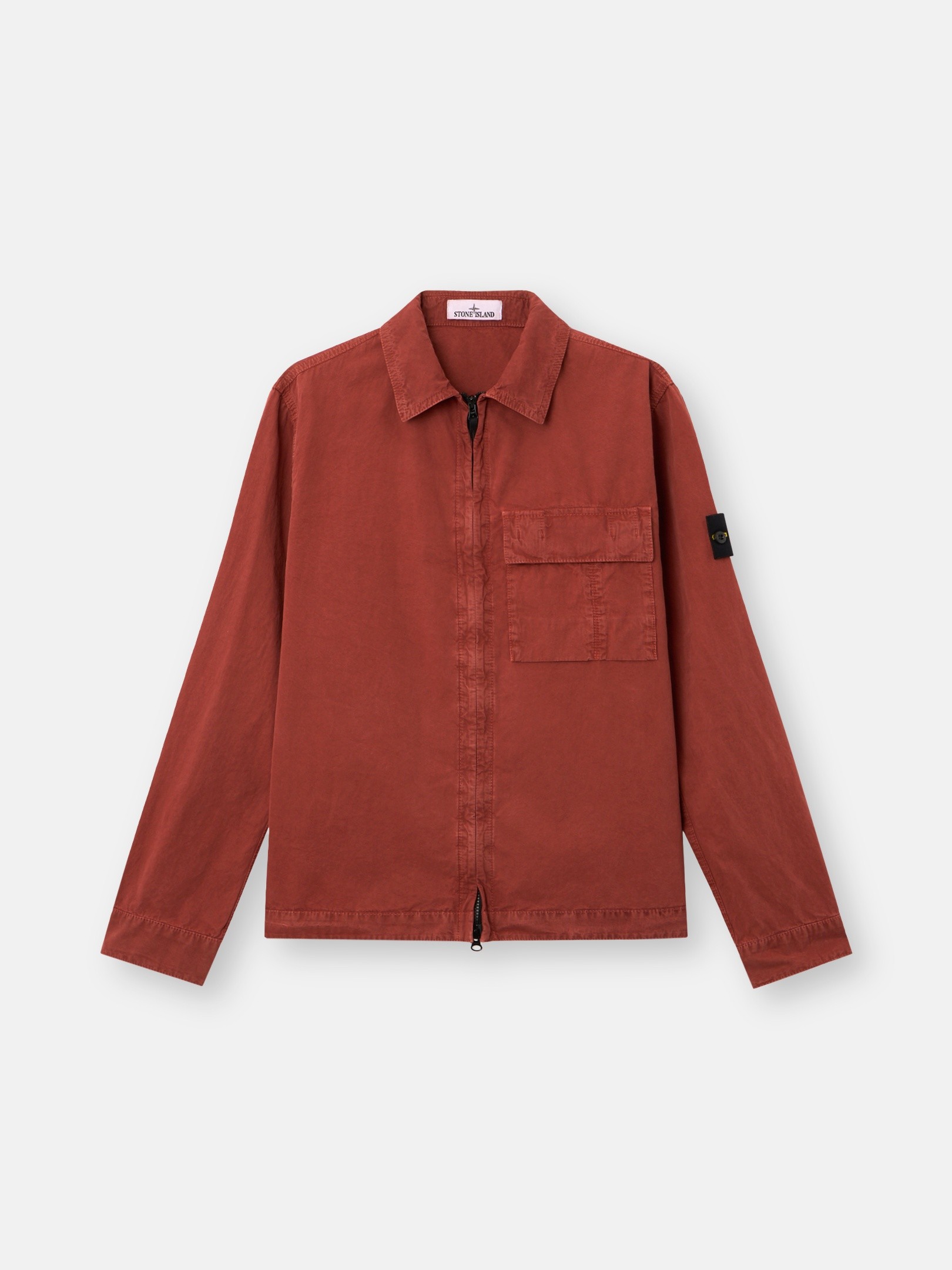 Brick Red Regular-fit zipper-up overshirt with pocket 1200008
