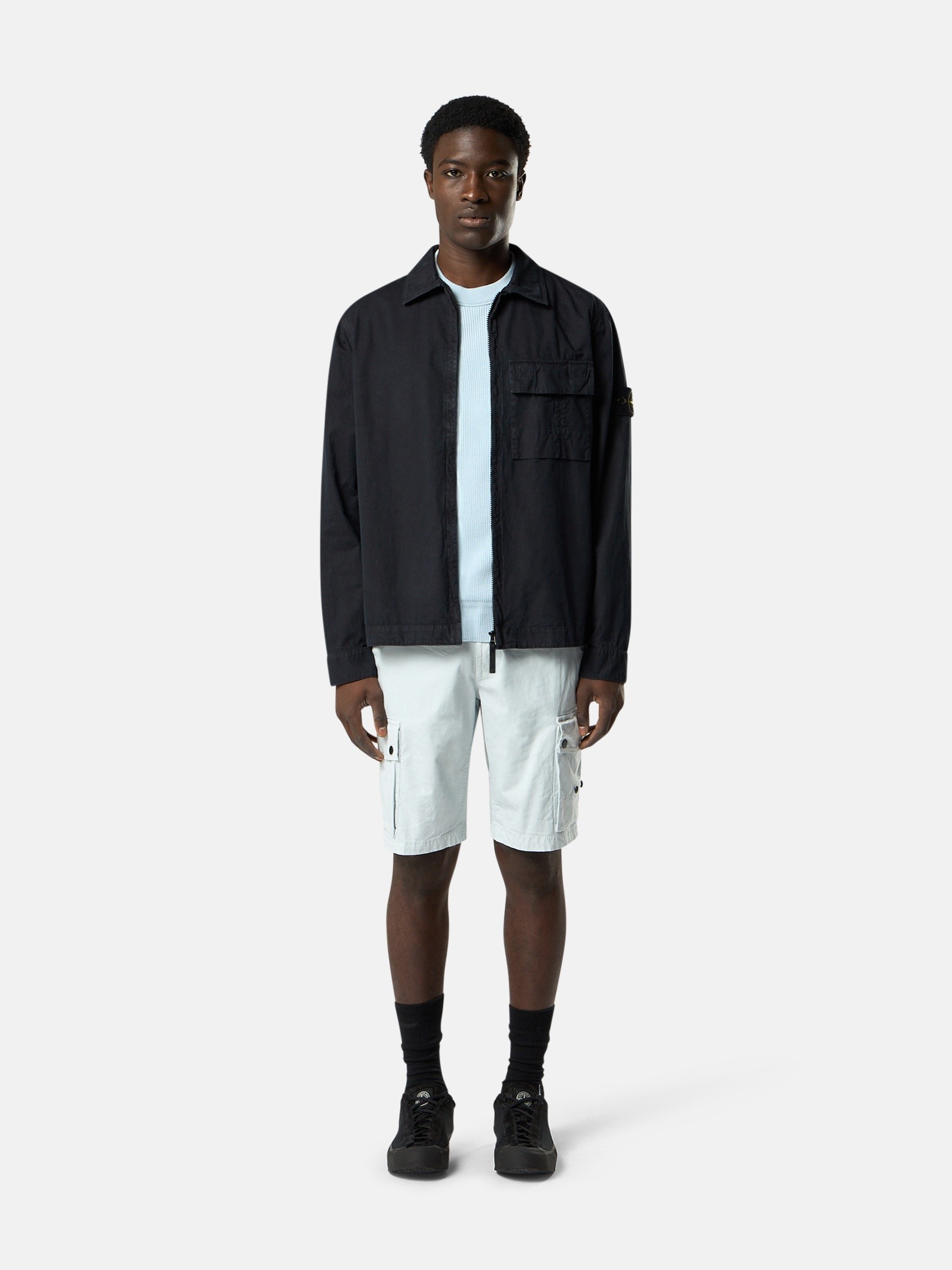 Blue Regular-fit zipper-up overshirt with pocket 1200008 BRUSHED