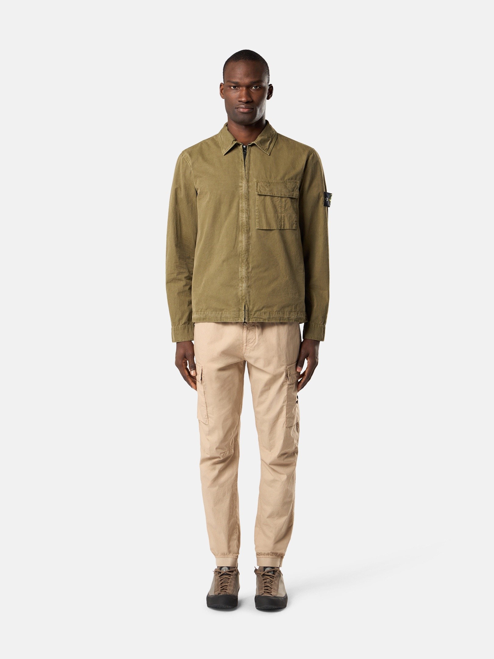 Military Green Regular-fit zipper-up overshirt with pocket 1200008