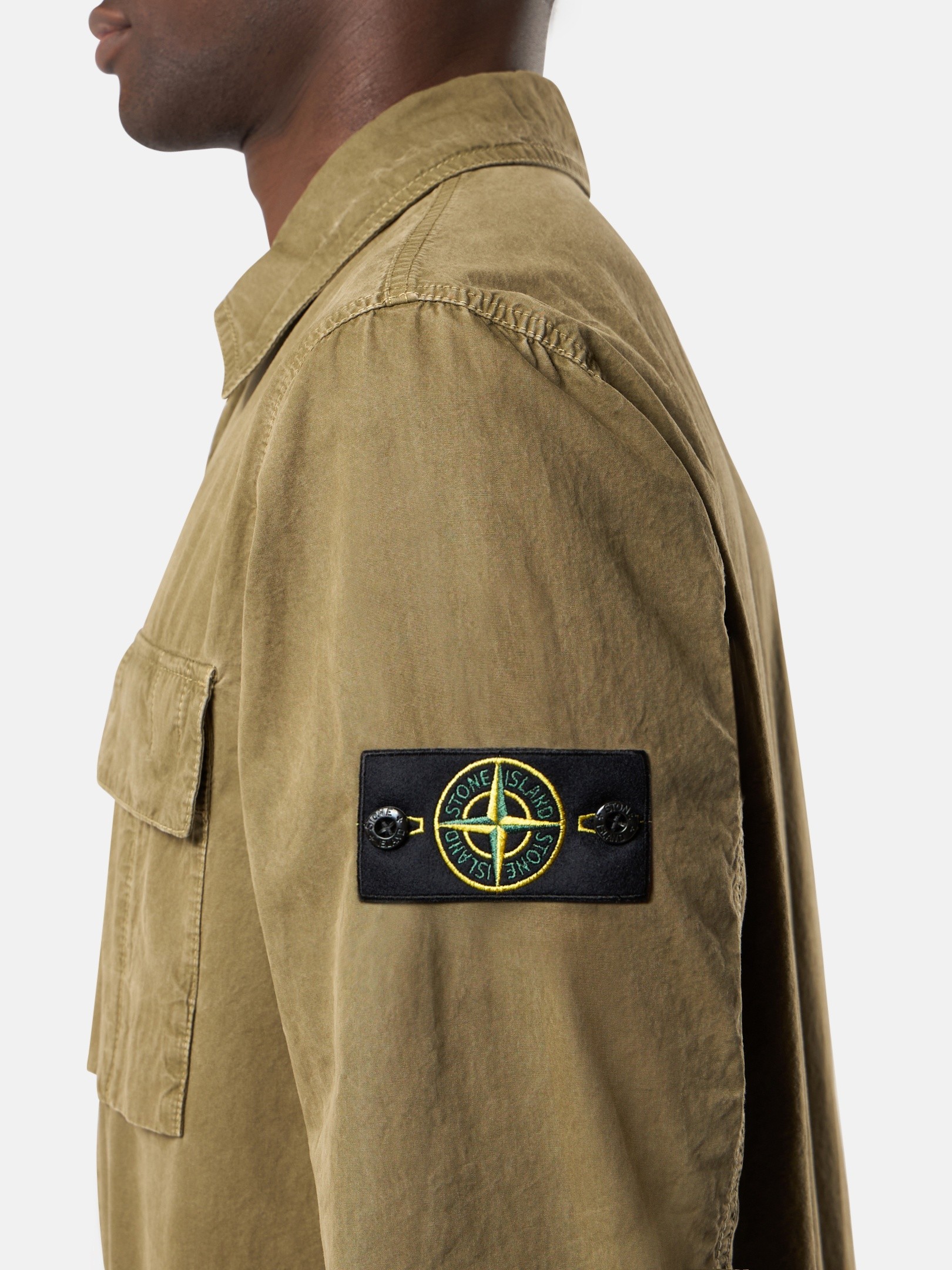 Military Green Regular-fit zipper-up overshirt with pocket 1200008