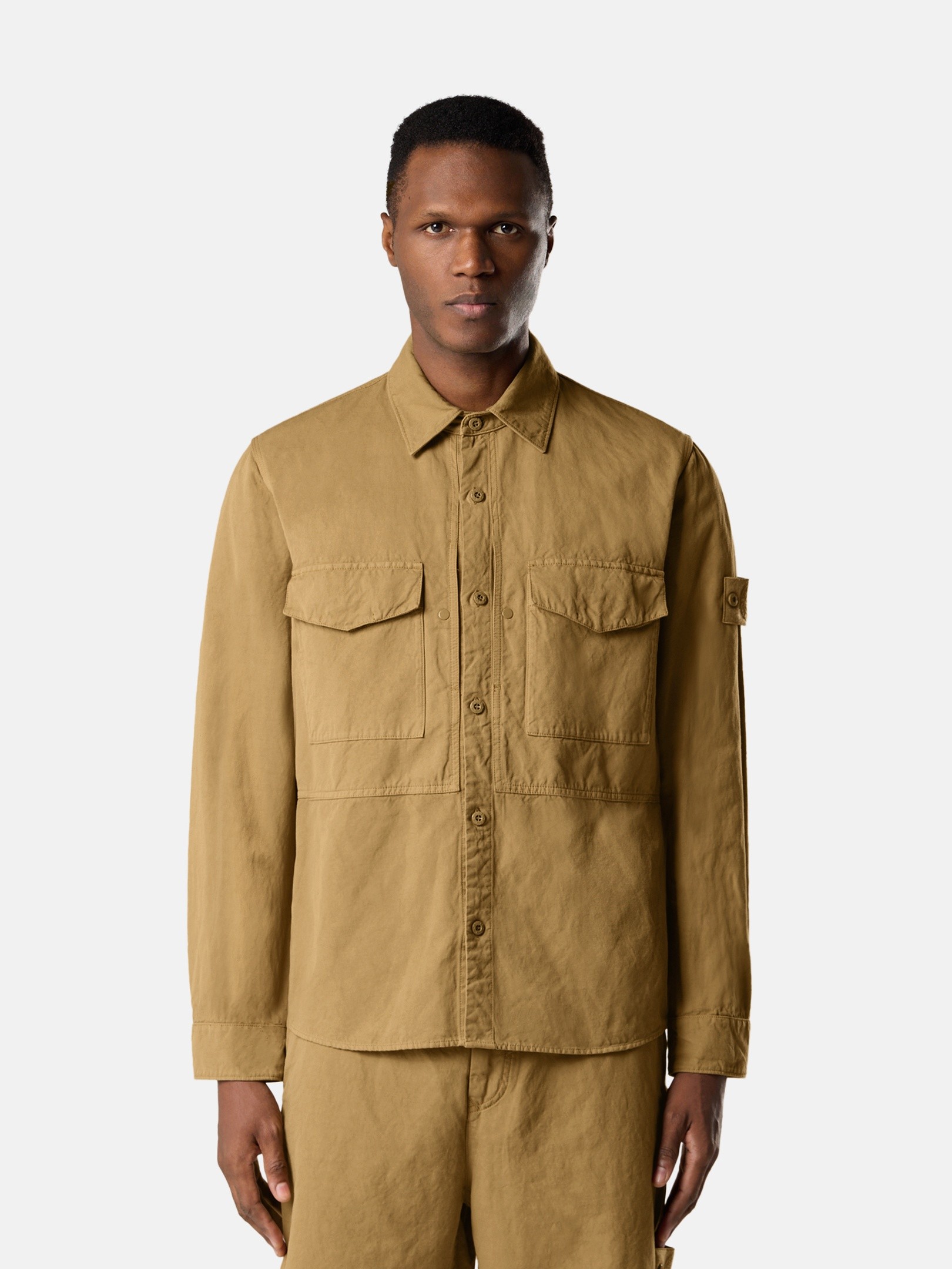 Dark Beige Regular-fit overshirt with button fastening 1200012