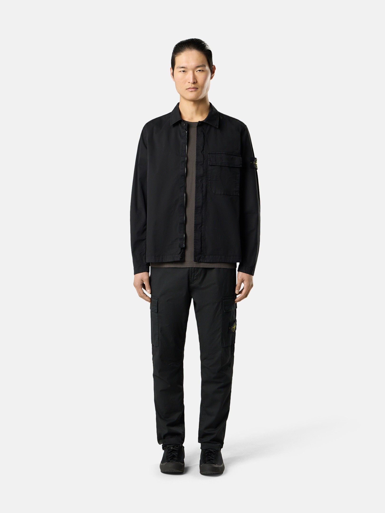 Black Regular-fit overshirt with concealed zipper 1200013 STRETCH