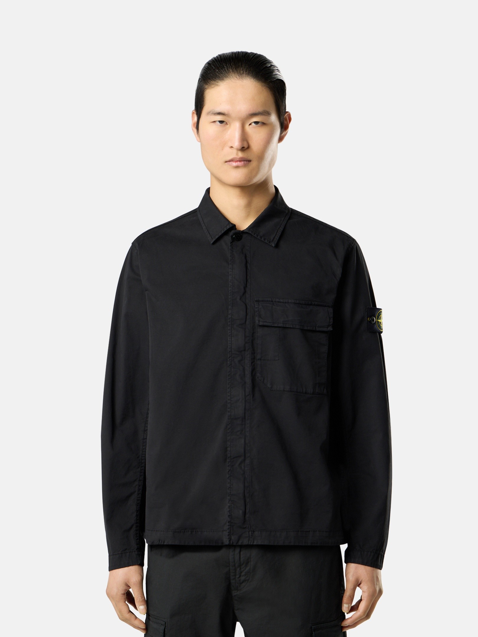 Black Regular-fit overshirt with concealed zipper 1200013 STRETCH