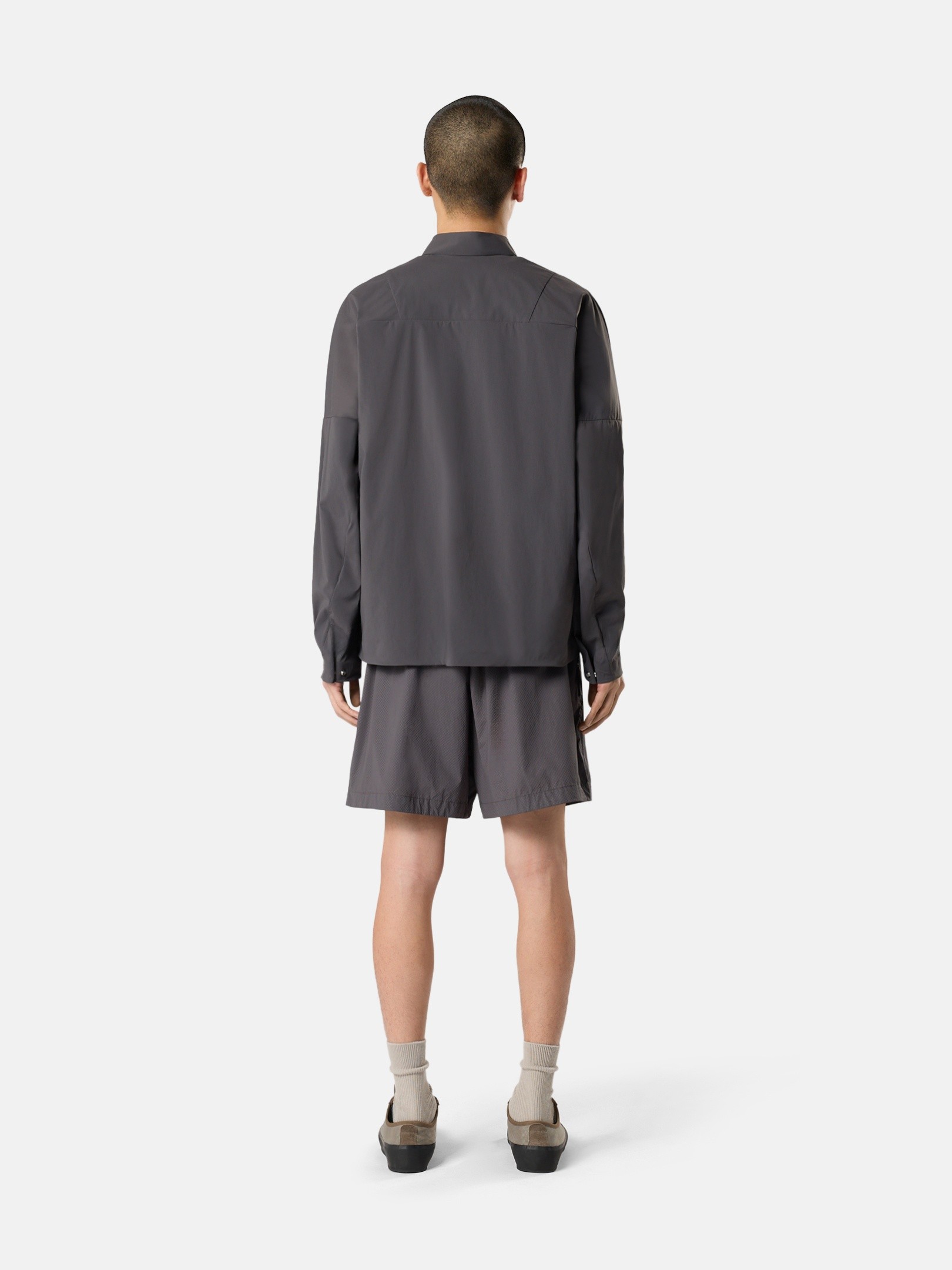 Charcoal Grey Comfort-fit zip-up overshirt with pocket 1200016