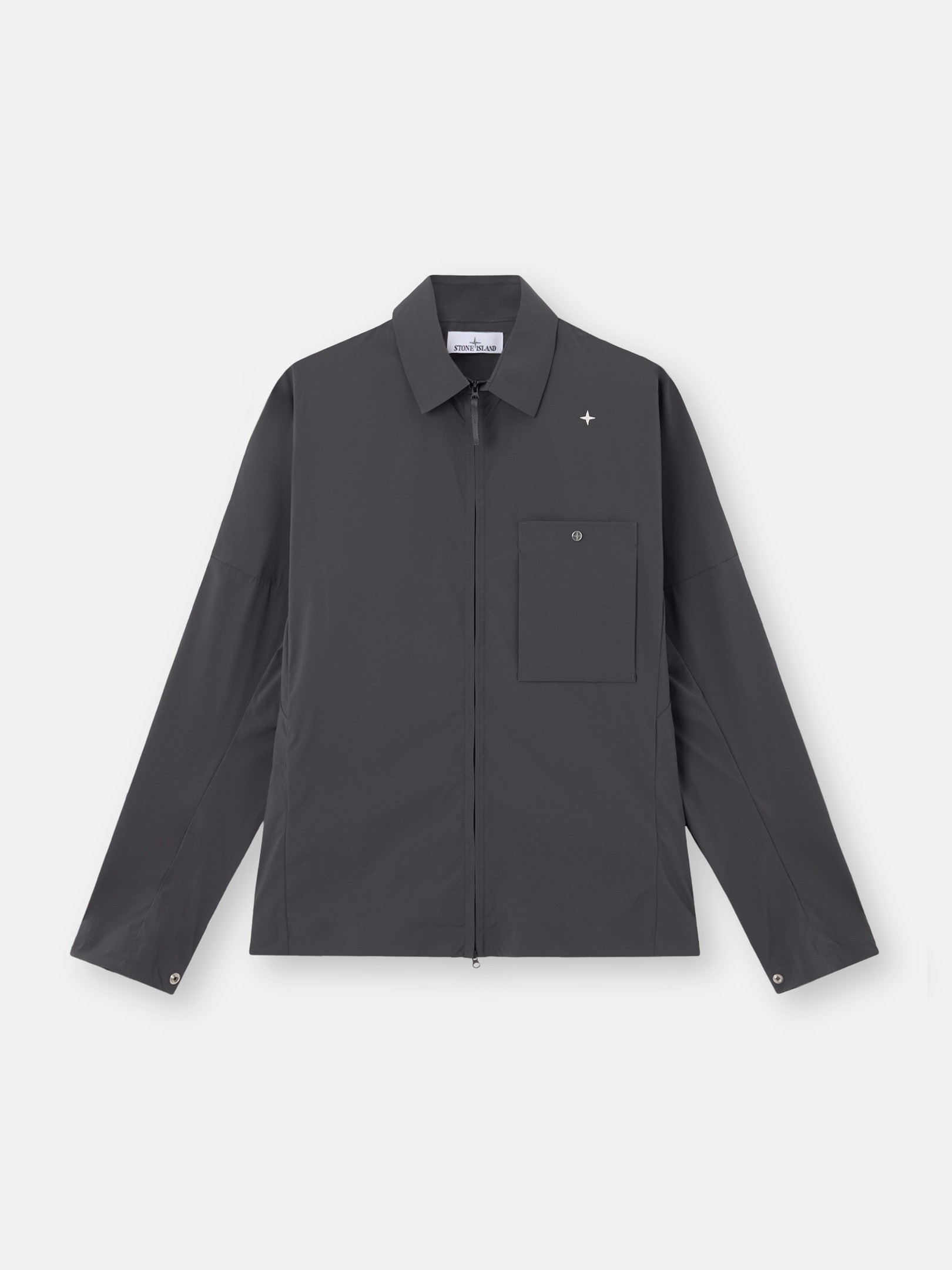 Charcoal Grey Comfort-fit zip-up overshirt with pocket 1200016