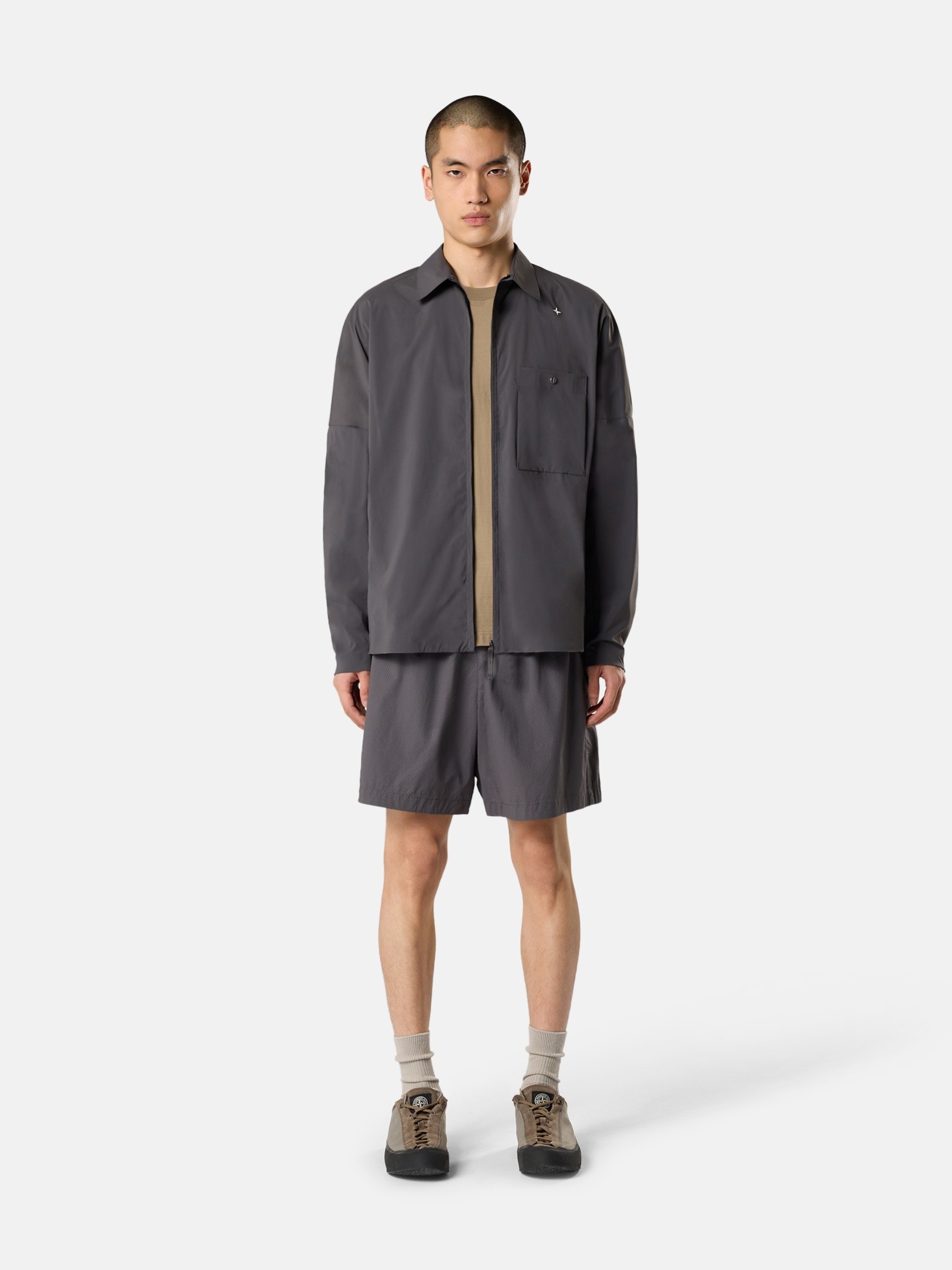 Charcoal Grey Comfort-fit zip-up overshirt with pocket 1200016 