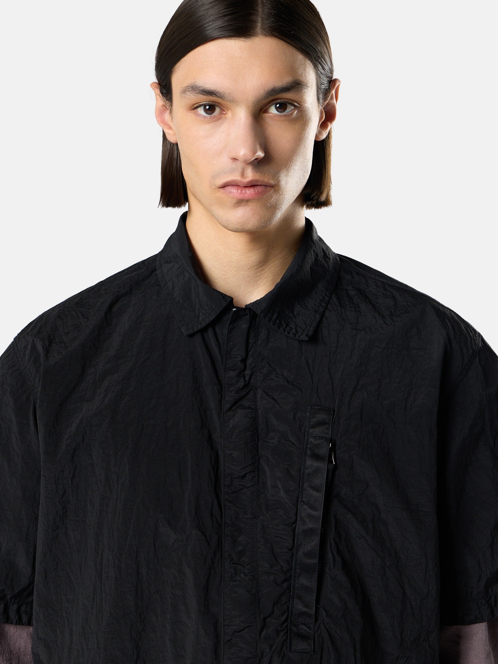 Black Comfort-fit short-sleeve shirt with zipper 1200028 NYLON