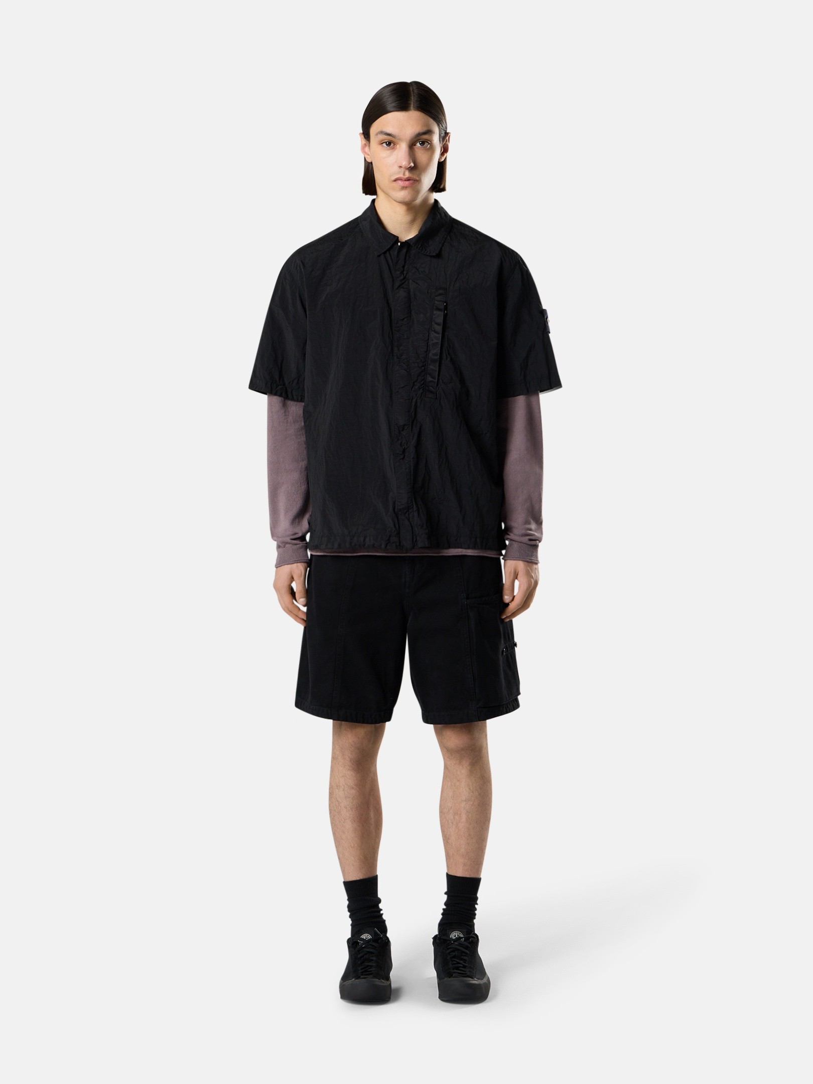 Black Comfort-fit short-sleeve shirt with zip 1200028 NYLON METAL