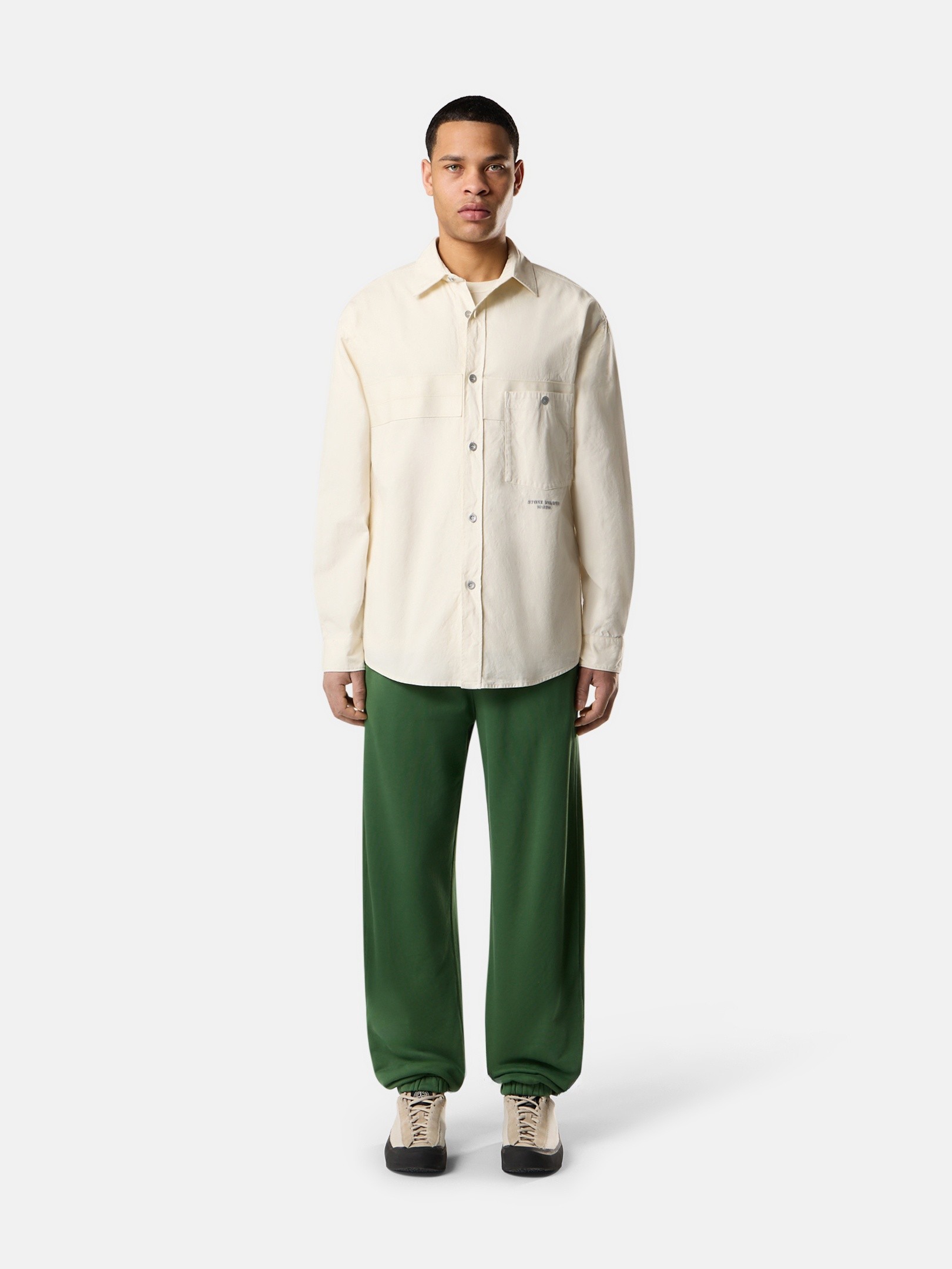 Ivory Regular-fit overshirt with Stone Island Marina embroidery