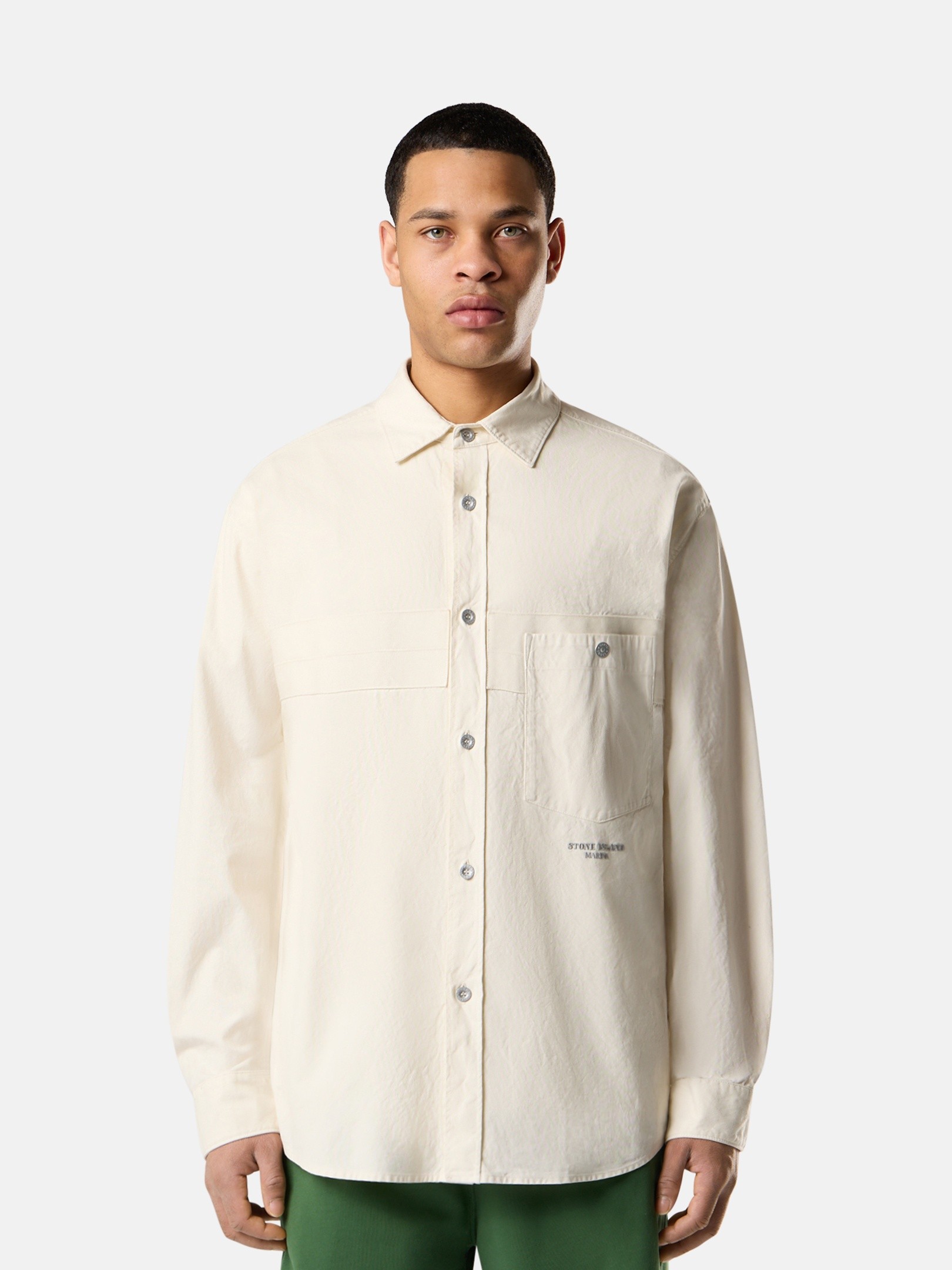Ivory Regular-fit overshirt with Stone Island Marina embroidery