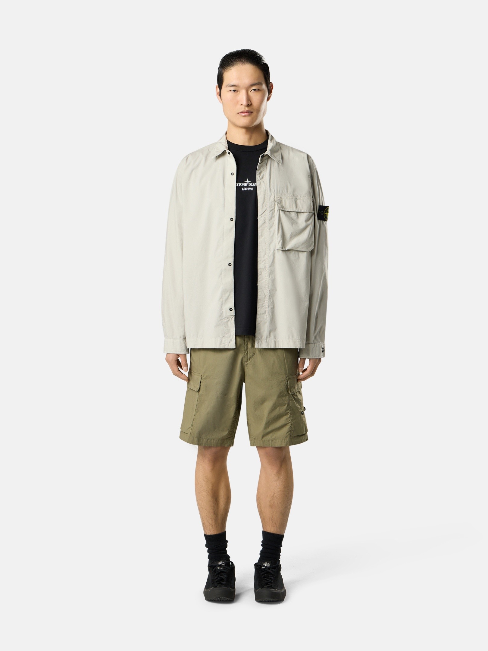 Pearl Grey Comfort-fit overshirt with snap fastening 1200032