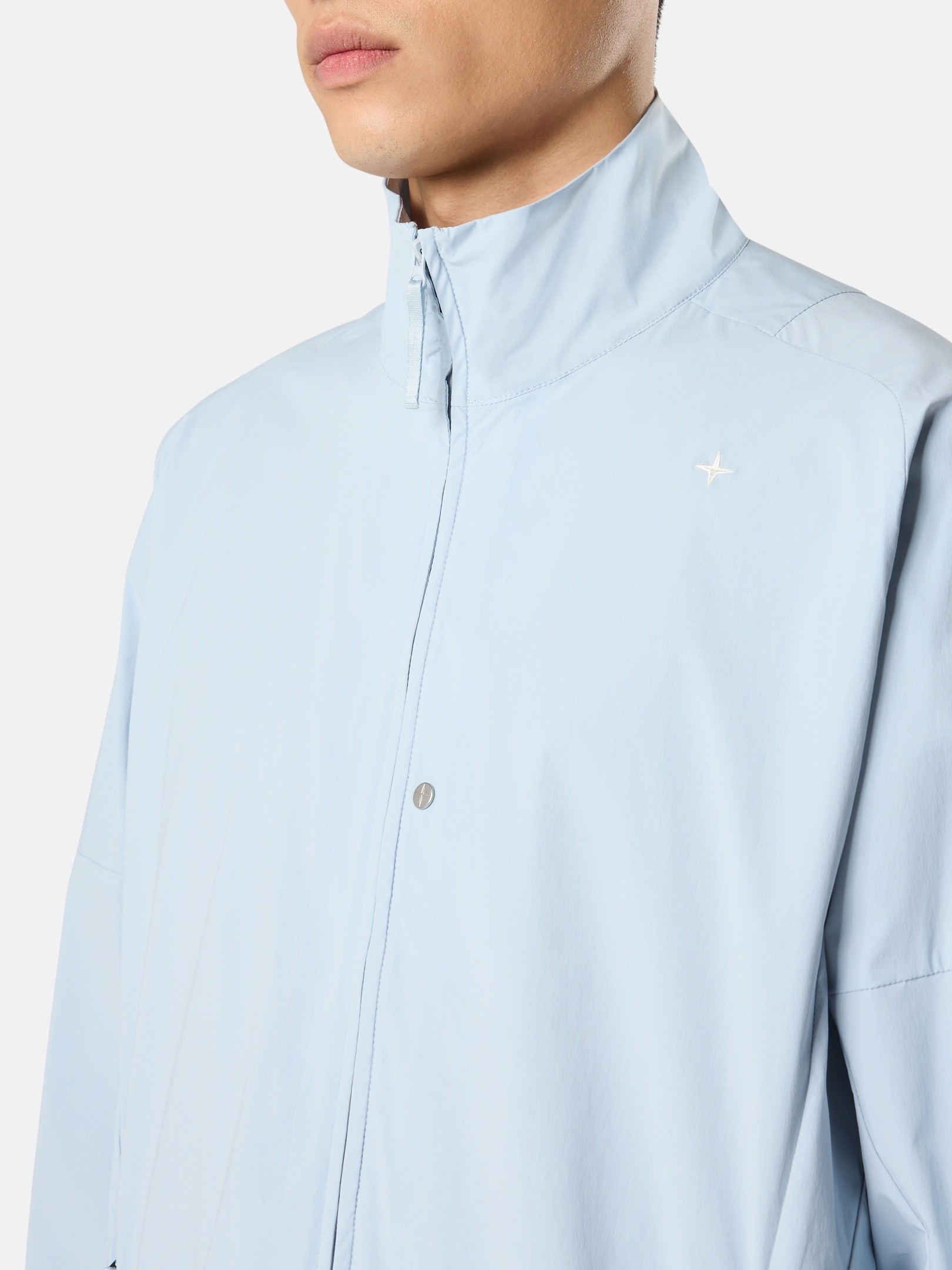 Ash Blue Oversized-fit zip-up overshirt with raglan sleeves