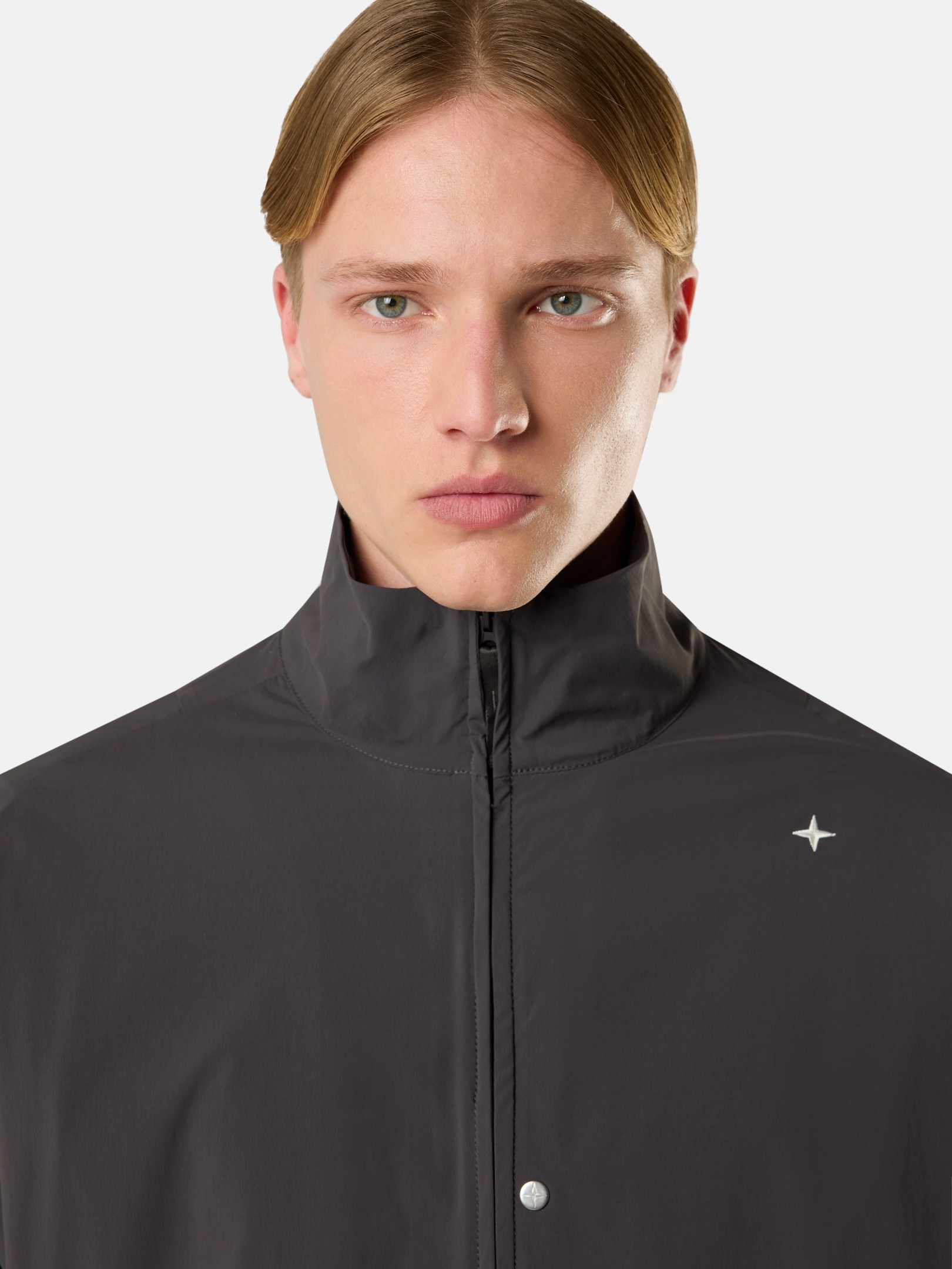 Charcoal Grey Oversized-fit zipper-up overshirt with raglan