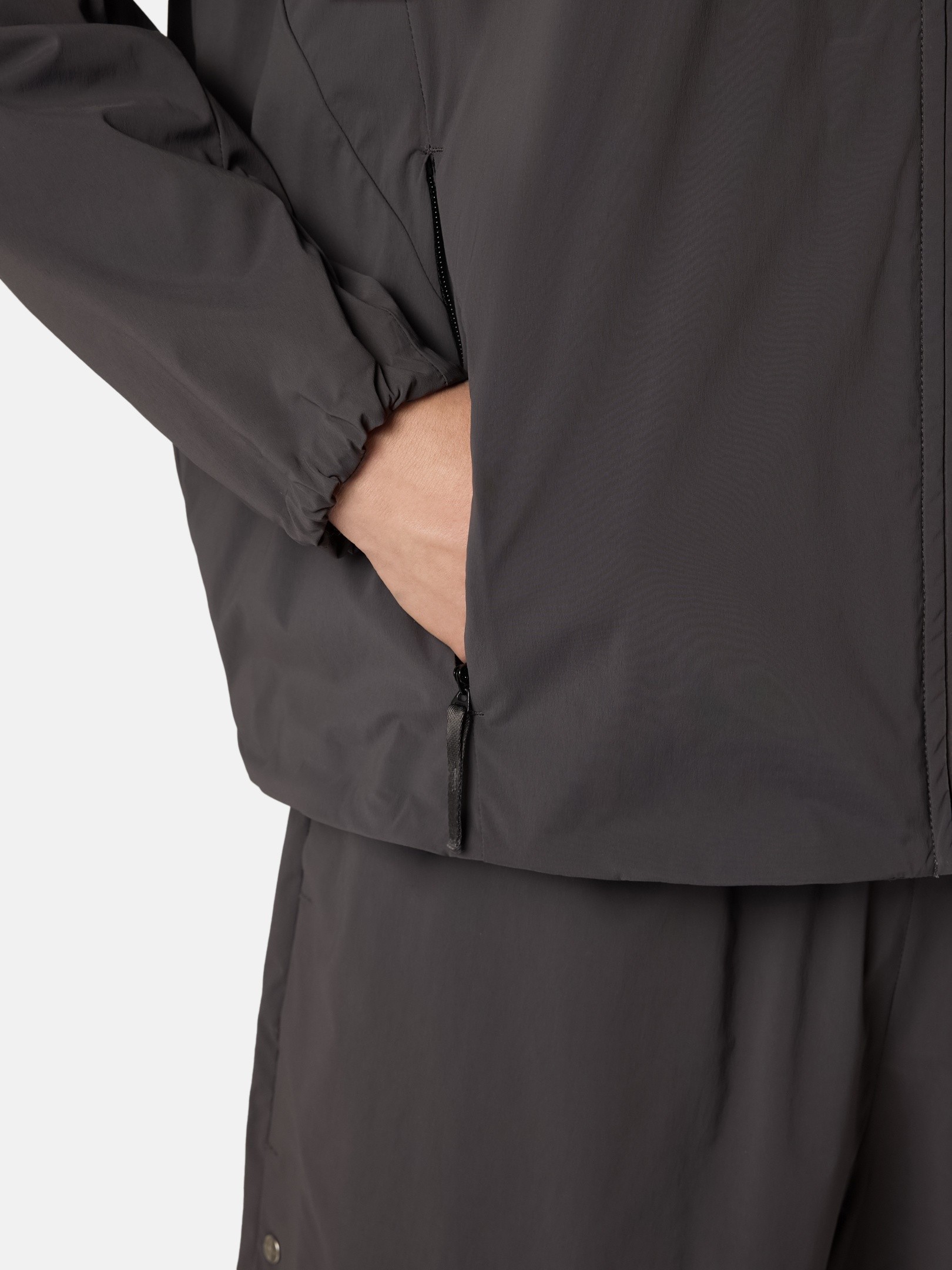 Charcoal Grey Oversized-fit zipper-up overshirt with raglan