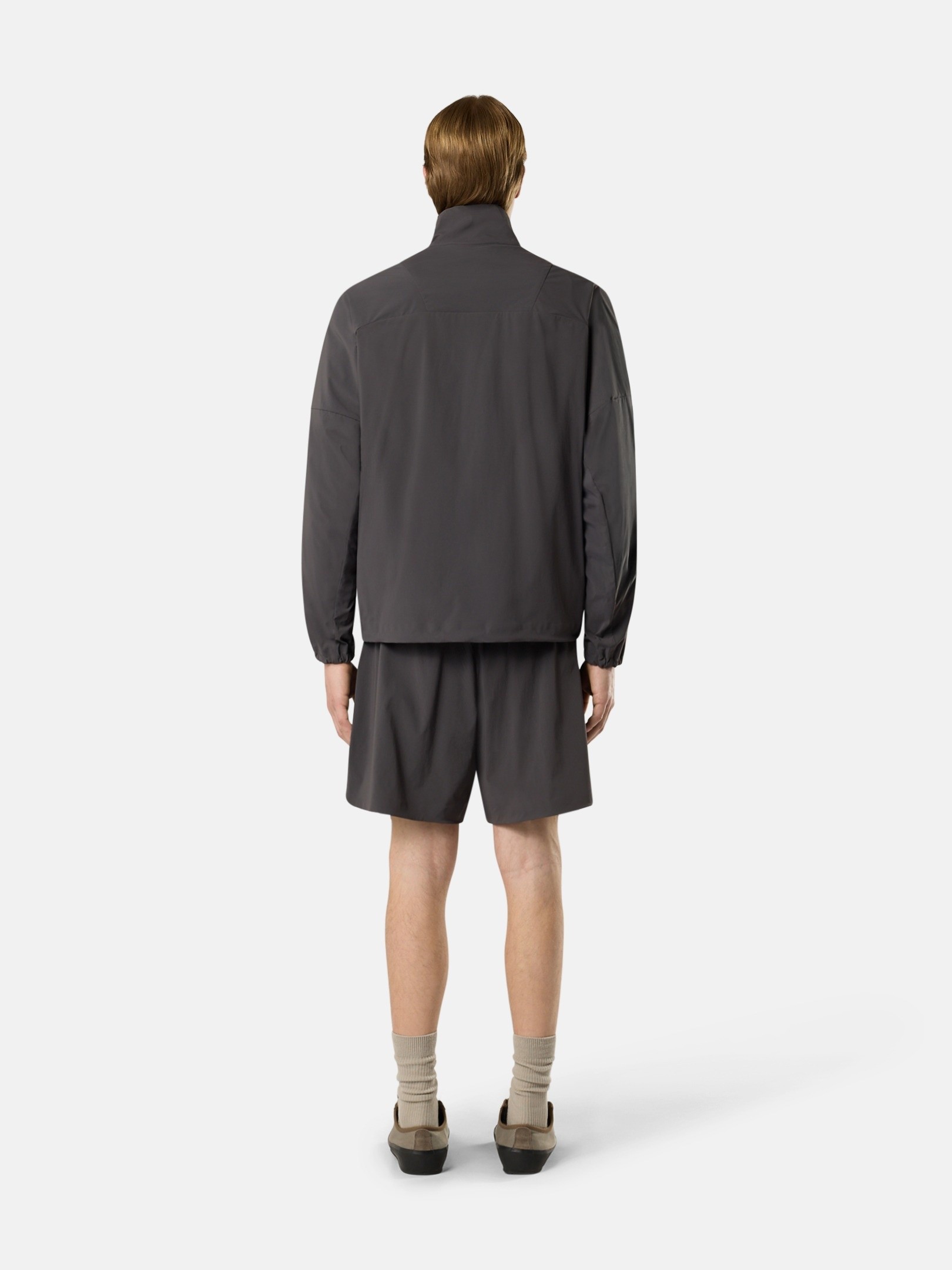 Charcoal Grey Oversized-fit zipper-up overshirt with raglan